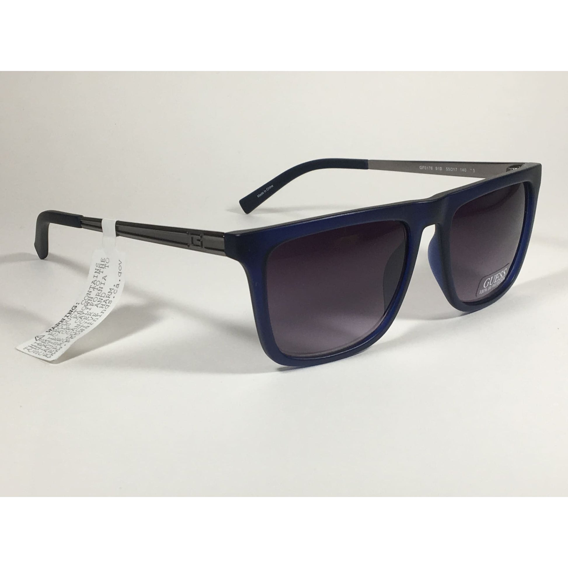 Guess Flat Top Square Sunglasses Matte Blue Gunmetal Smoke Lens GF0176 91B - Sunglasses