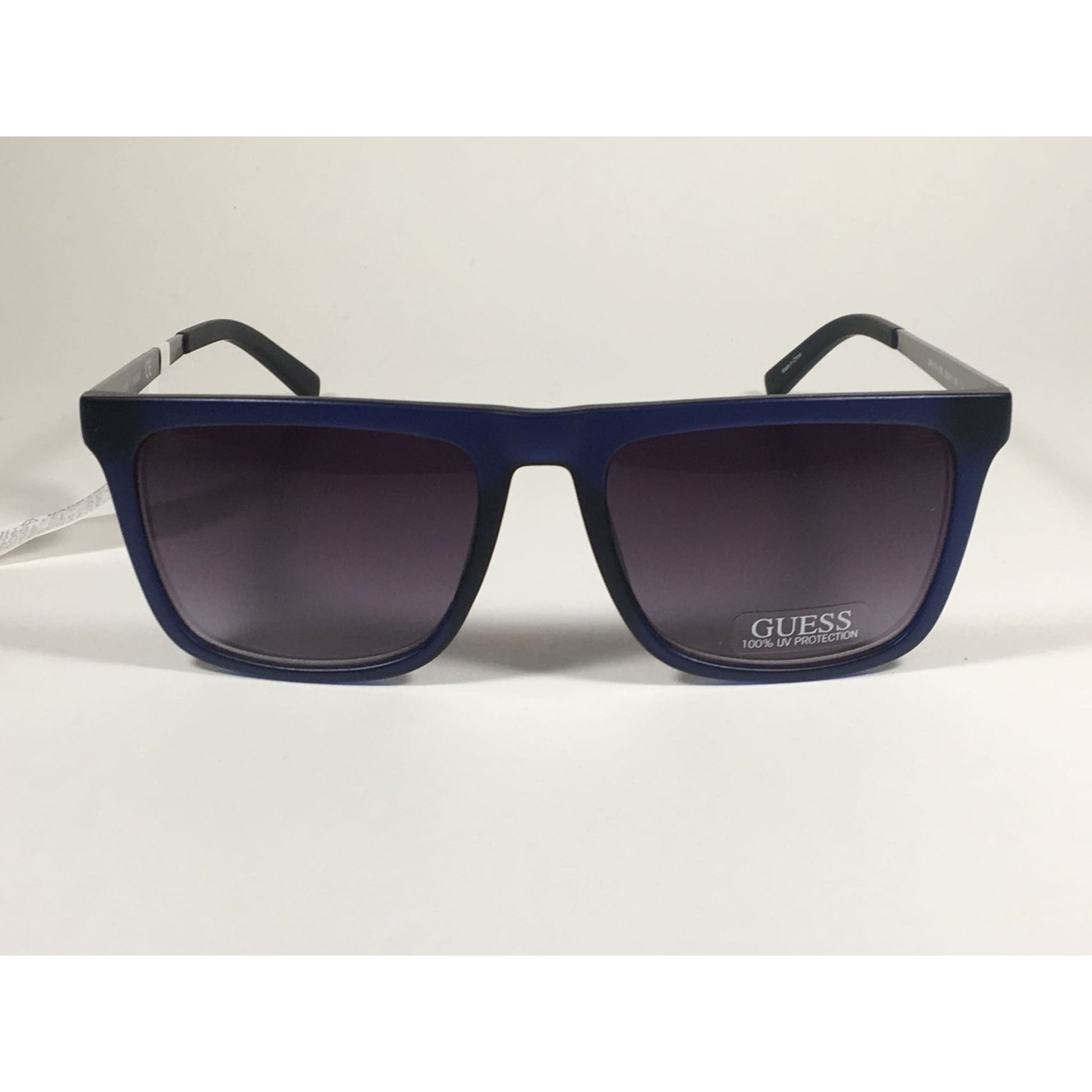 Guess Flat Top Square Sunglasses Matte Blue Gunmetal Smoke Lens GF0176 91B - Sunglasses