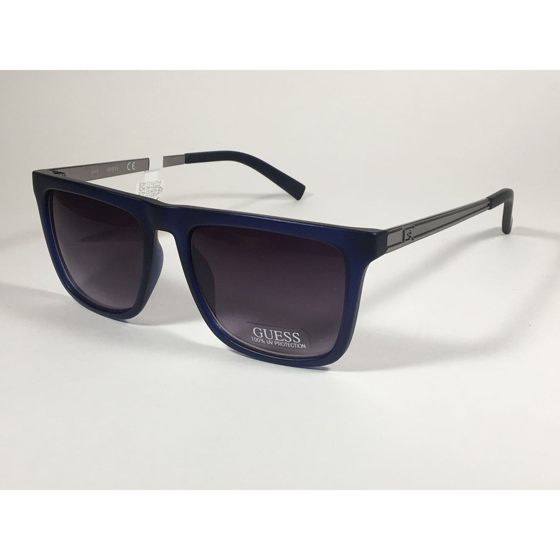 Guess Flat Top Square Sunglasses Matte Blue Gunmetal Smoke Lens GF0176 91B - Sunglasses