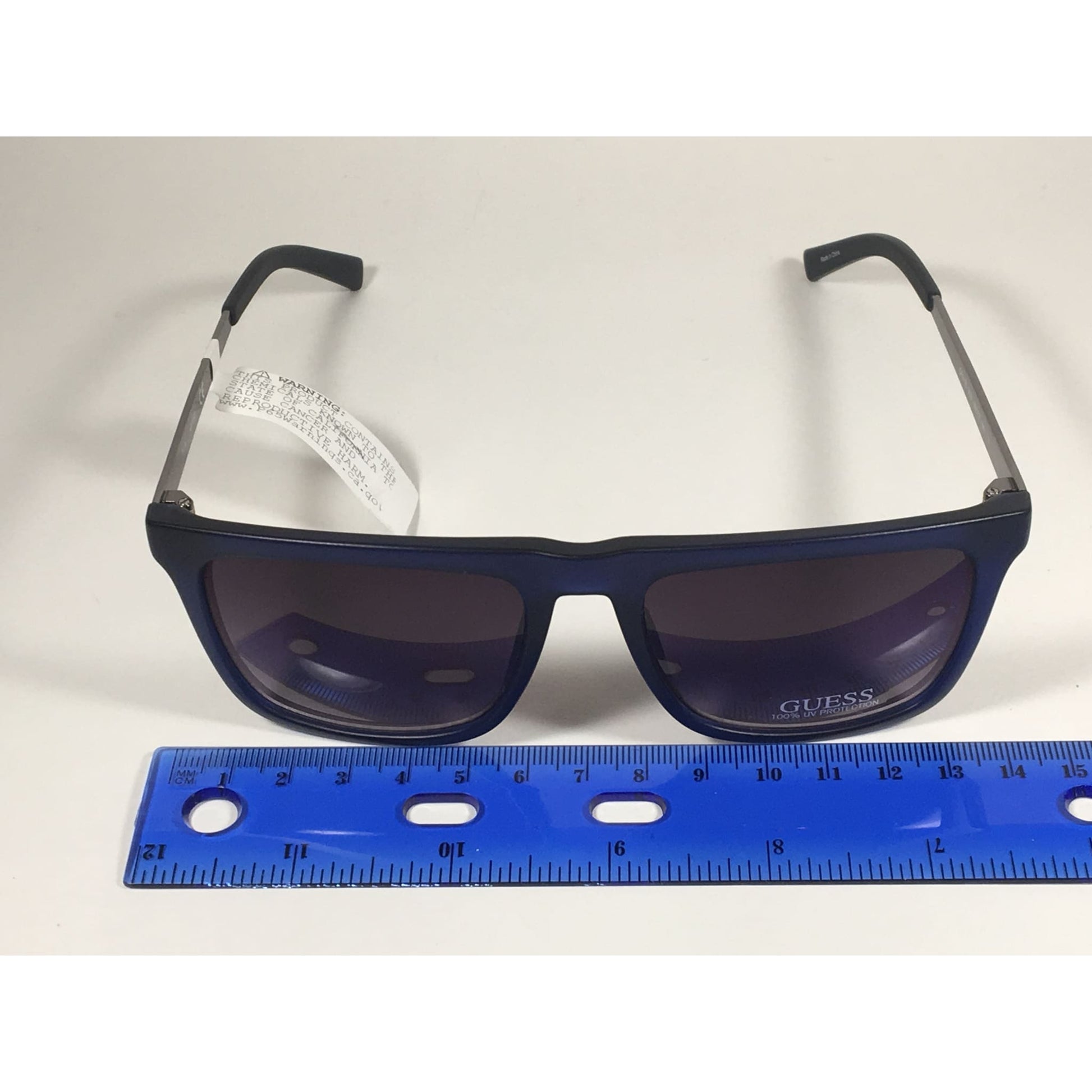 Guess Flat Top Square Sunglasses Matte Blue Gunmetal Smoke Lens GF0176 91B - Sunglasses