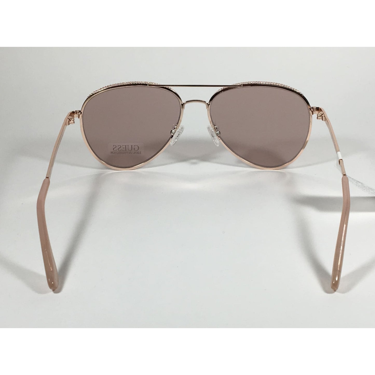 Guess Heavy Aviator Sunglasses Rose Gold Metal Frame Silver Mirror Flash Lens GF0350 28U - Sunglasses