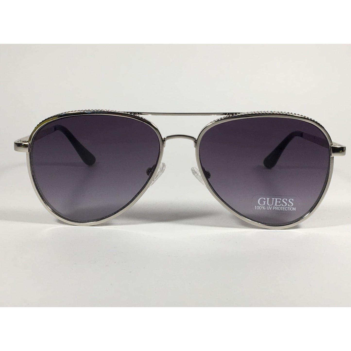 Guess Heavy Aviator Sunglasses Silver Metal Frame Gray Smoke Gradient Lens GF0350 10B - Sunglasses