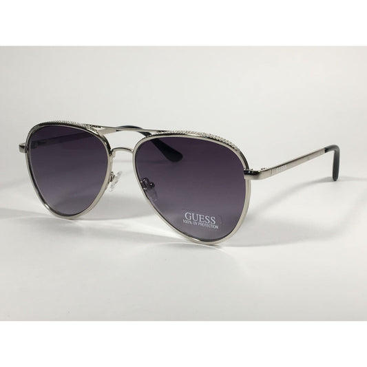 Guess Heavy Aviator Sunglasses Silver Metal Frame Gray Smoke Gradient Lens GF0350 10B - Sunglasses