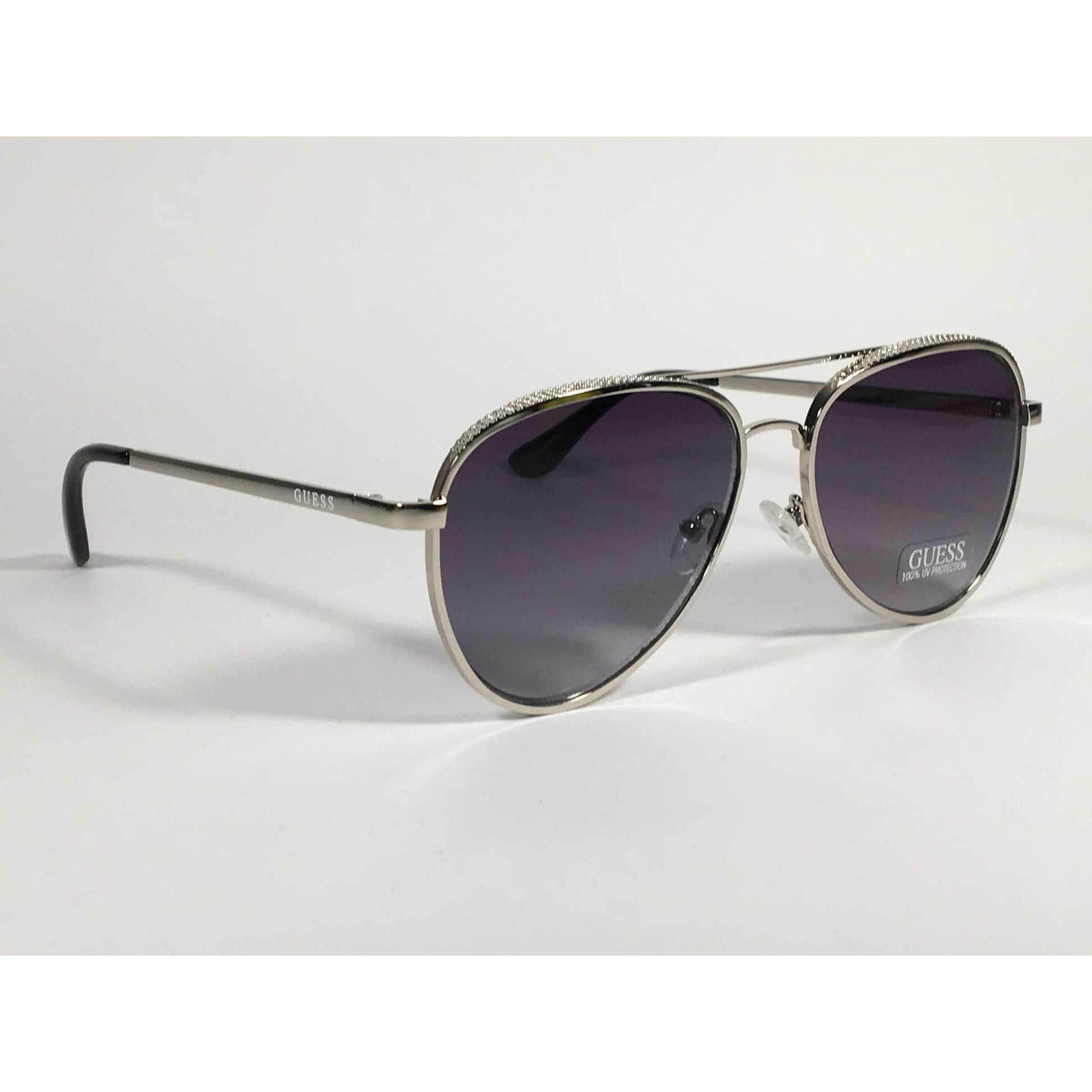 Guess Heavy Aviator Sunglasses Silver Metal Frame Gray Smoke Gradient Lens GF0350 10B - Sunglasses