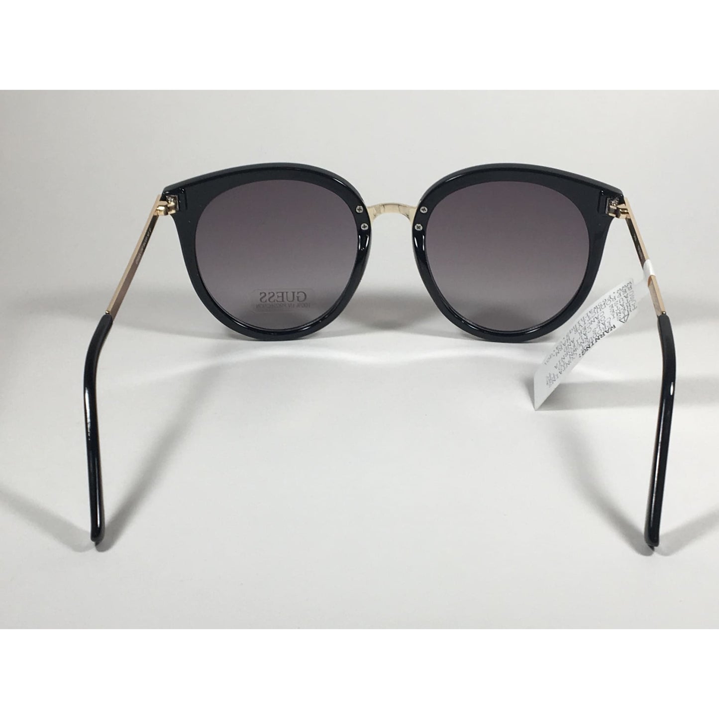 Guess Large Round Sunglasses Gold Tone Black Frame Brown Smoke Gradient Lens With Gold Flash GF0324 01C - Sunglasses