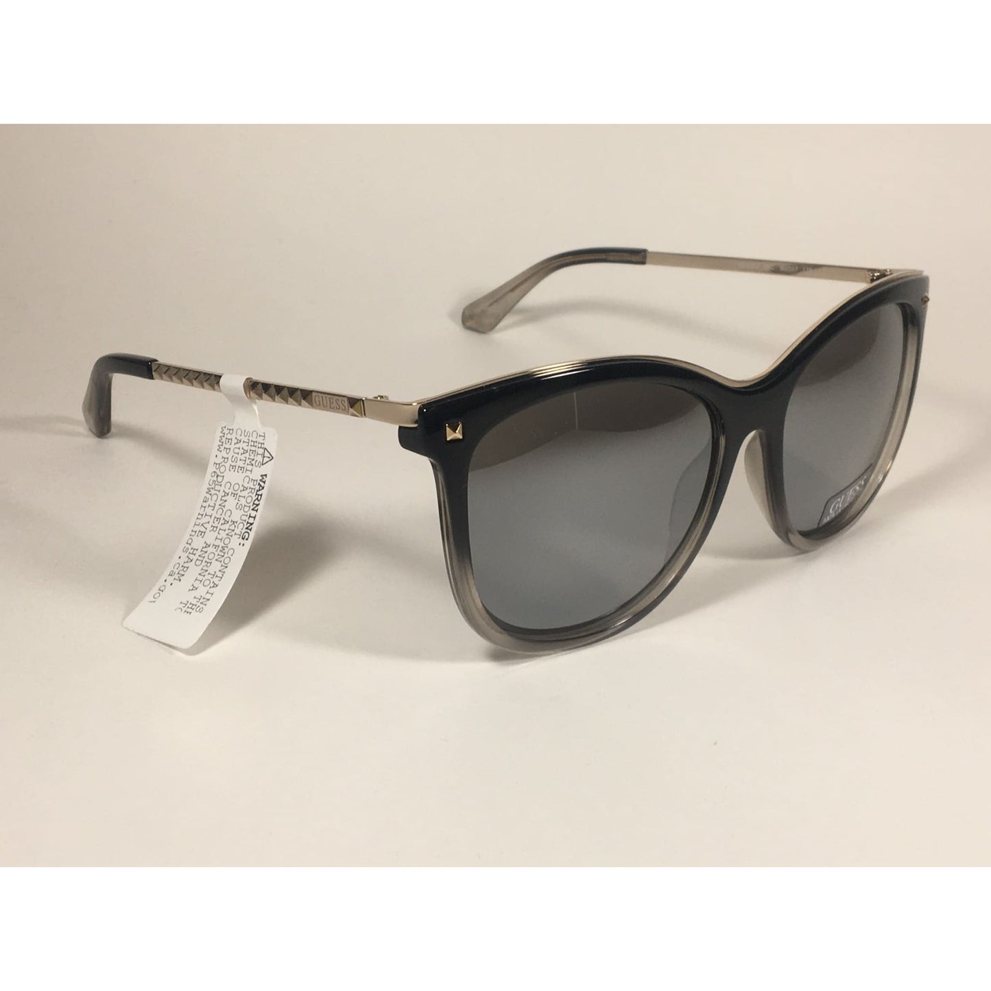 Guess Oversized Designer Sunglasses Black Crystal and Gold Silver Mirror Lens GF0302 05C - Sunglasses