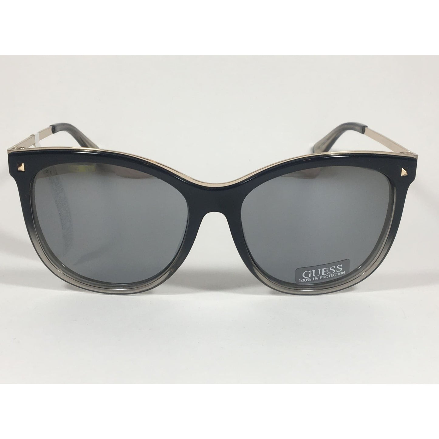 Guess Oversized Designer Sunglasses Black Crystal and Gold Silver Mirror Lens GF0302 05C - Sunglasses