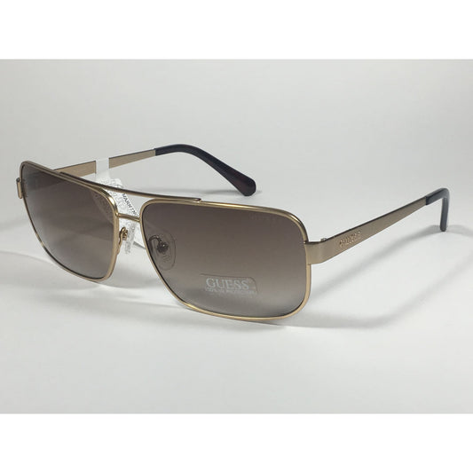 Guess Rectangle GU6931 32N Sunglasses Matte Gold Metal Frame Brown Gradient Lens - Sunglasses