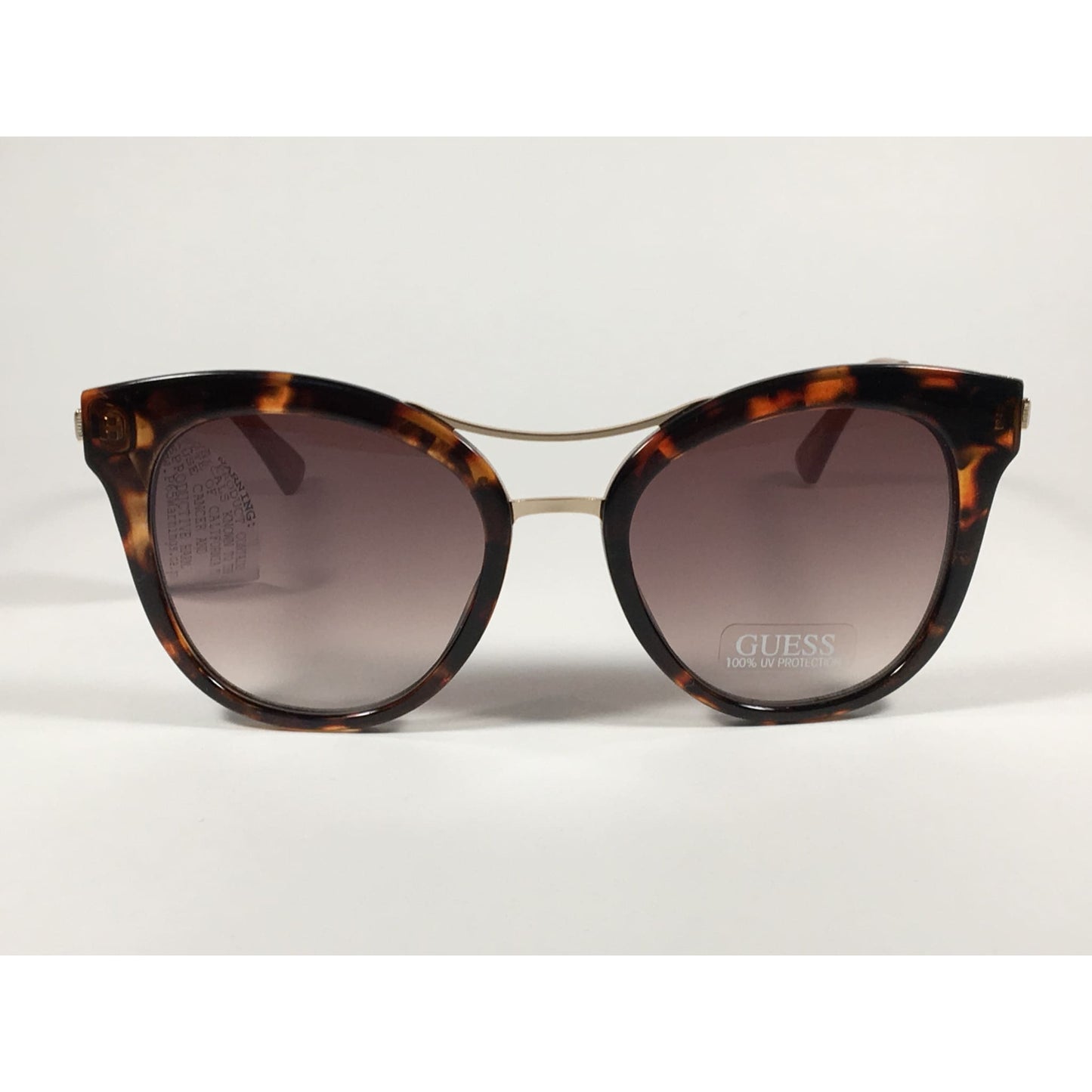 Guess Round Cat Eye Sunglasses Gold Brown Tortoise Frame Brown Gradient Lens GF0304 52G - Sunglasses