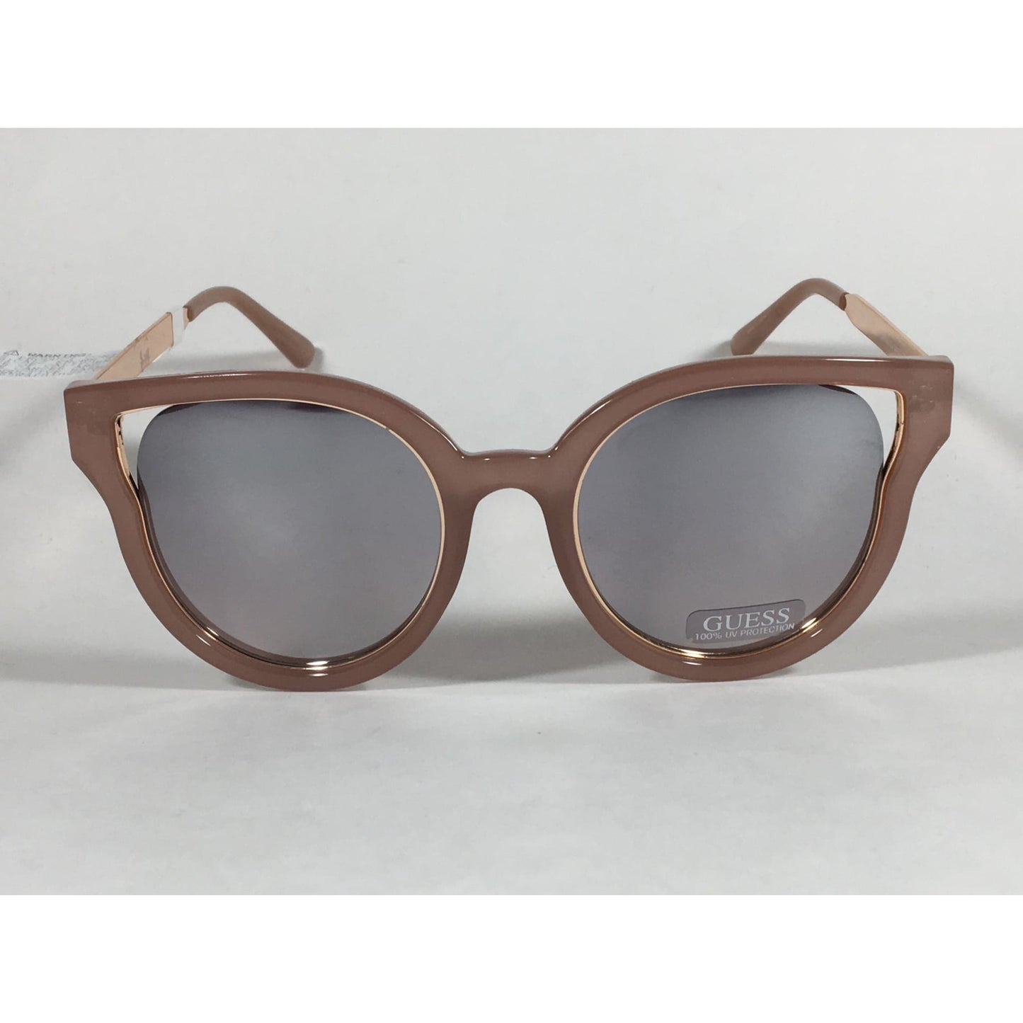 Guess Round Cat Eye Sunglasses Nude Peach Copper Gold Silver Mirror Lens Gf0323 72U - Sunglasses