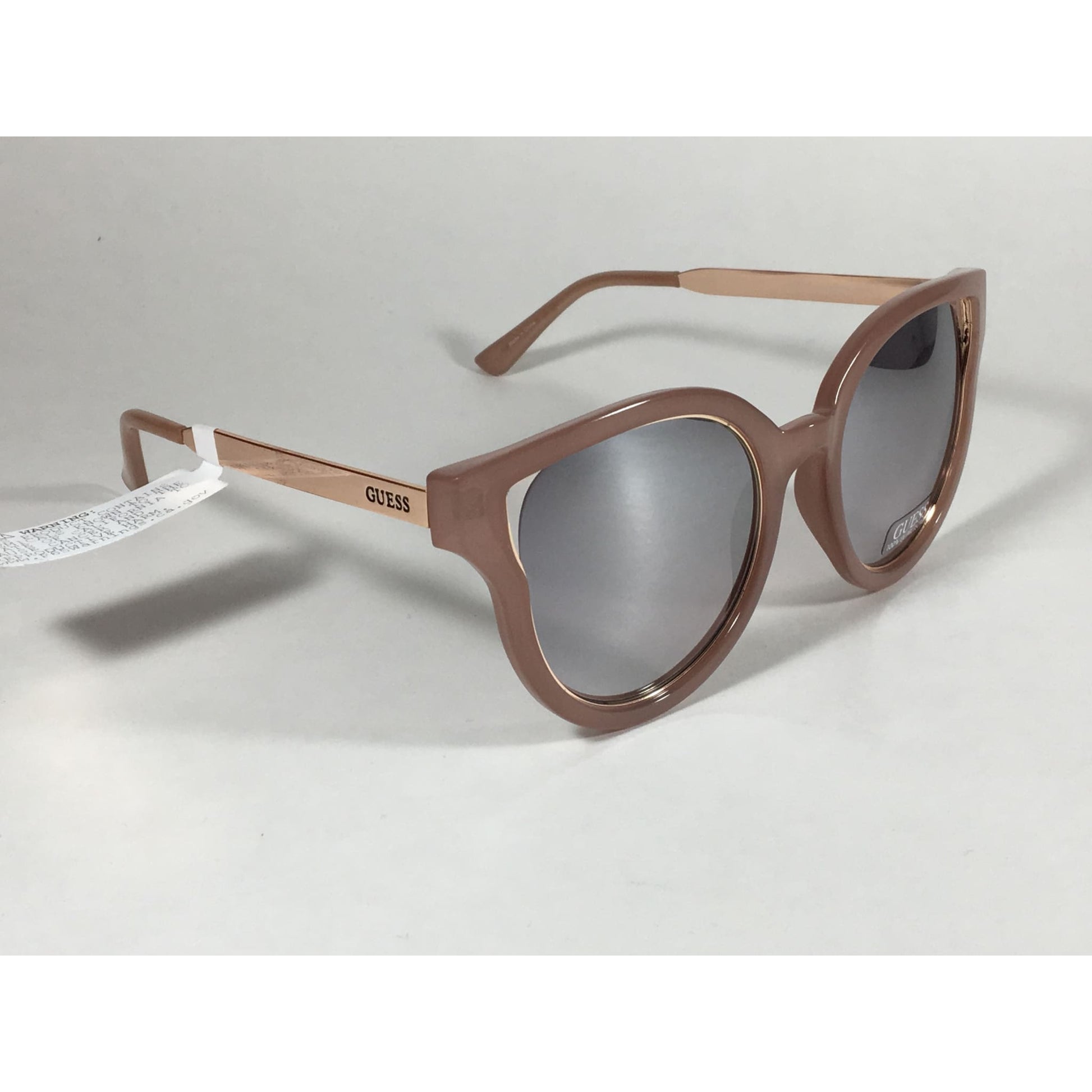 Guess Round Cat Eye Sunglasses Nude Peach Copper Gold Silver Mirror Lens Gf0323 72U - Sunglasses