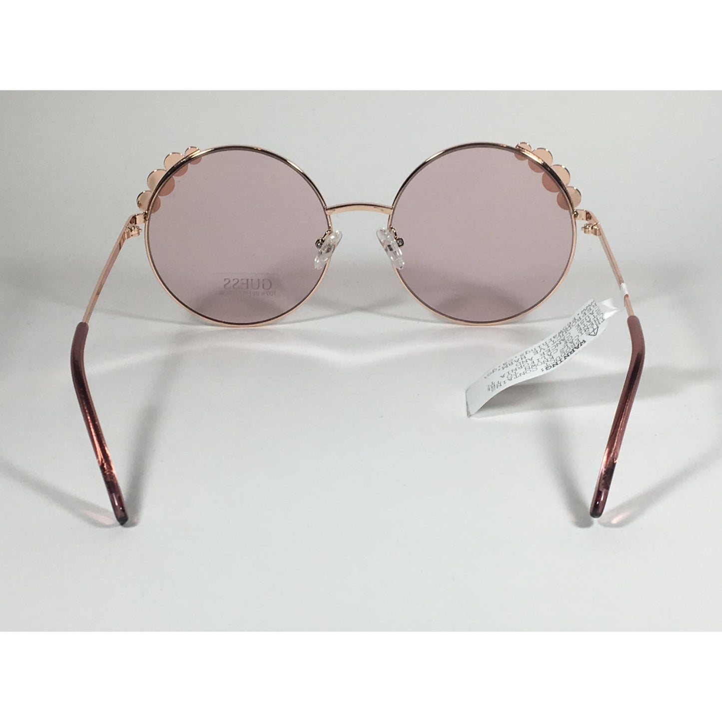 Guess Round Pearl Sunglasses Rose Gold Metal Frame Pink Lens GF0355 28T - Sunglasses