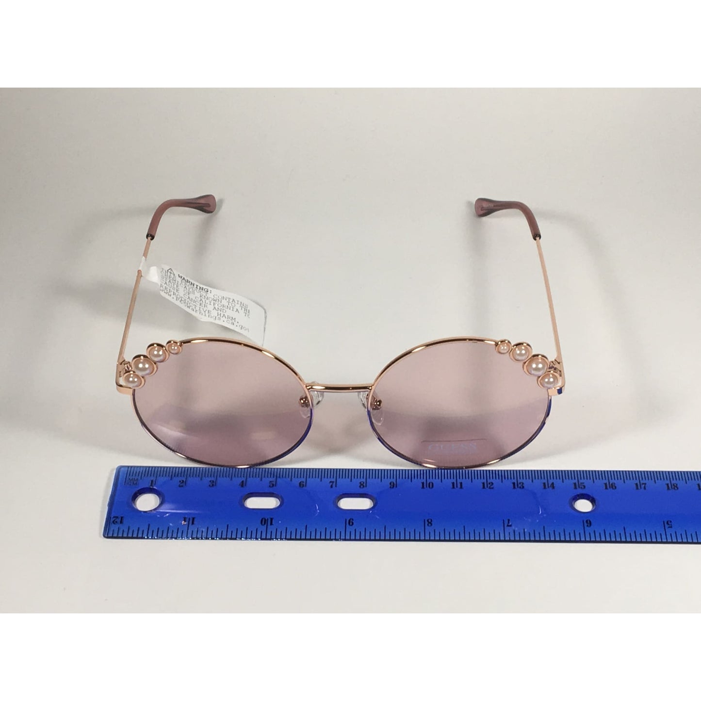 Guess Round Pearl Sunglasses Rose Gold Metal Frame Pink Lens GF0355 28T - Sunglasses