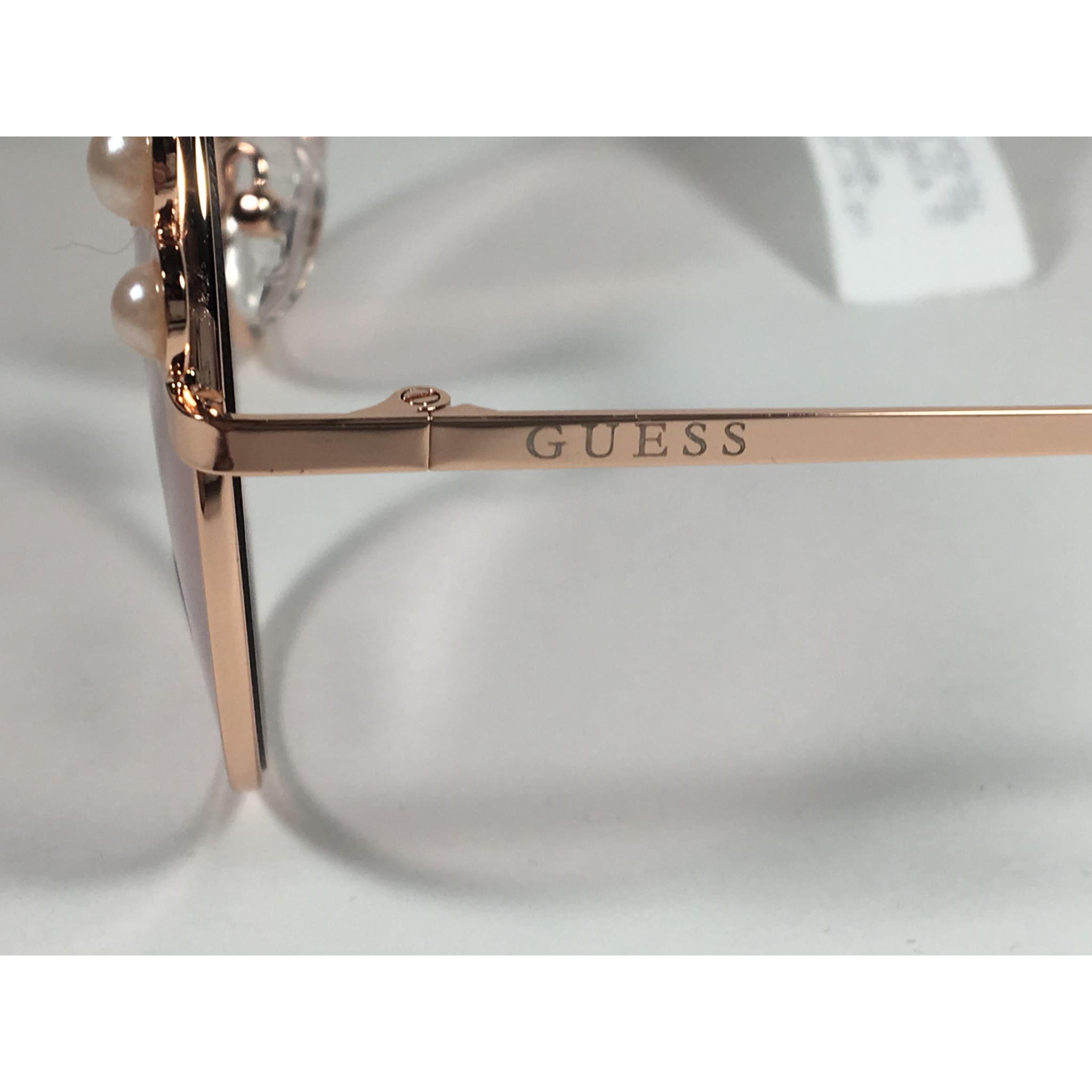 Guess Round Pearl Sunglasses Rose Gold Metal Frame Pink Lens GF0355 28 TheSunglassFashion