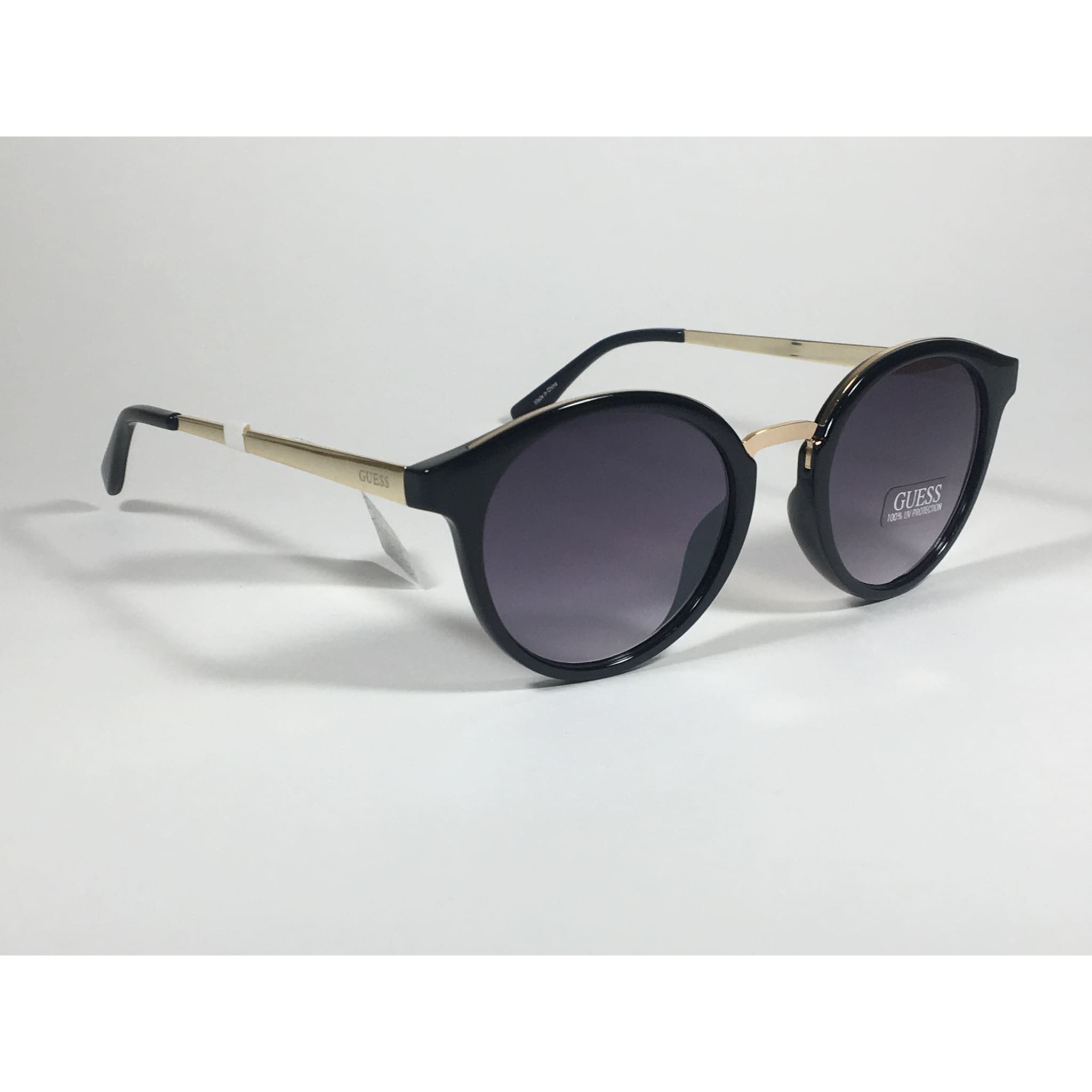 Guess Round Sunglasses GF0305 01C Black Gloss Gold Frame Gray Purple S TheSunglassFashion