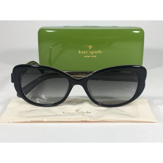 Kate Spade Chandra X84 Y7 Flat Oval Sunglasses Black Gold Glitter Gray Gradient Lens - Sunglasses