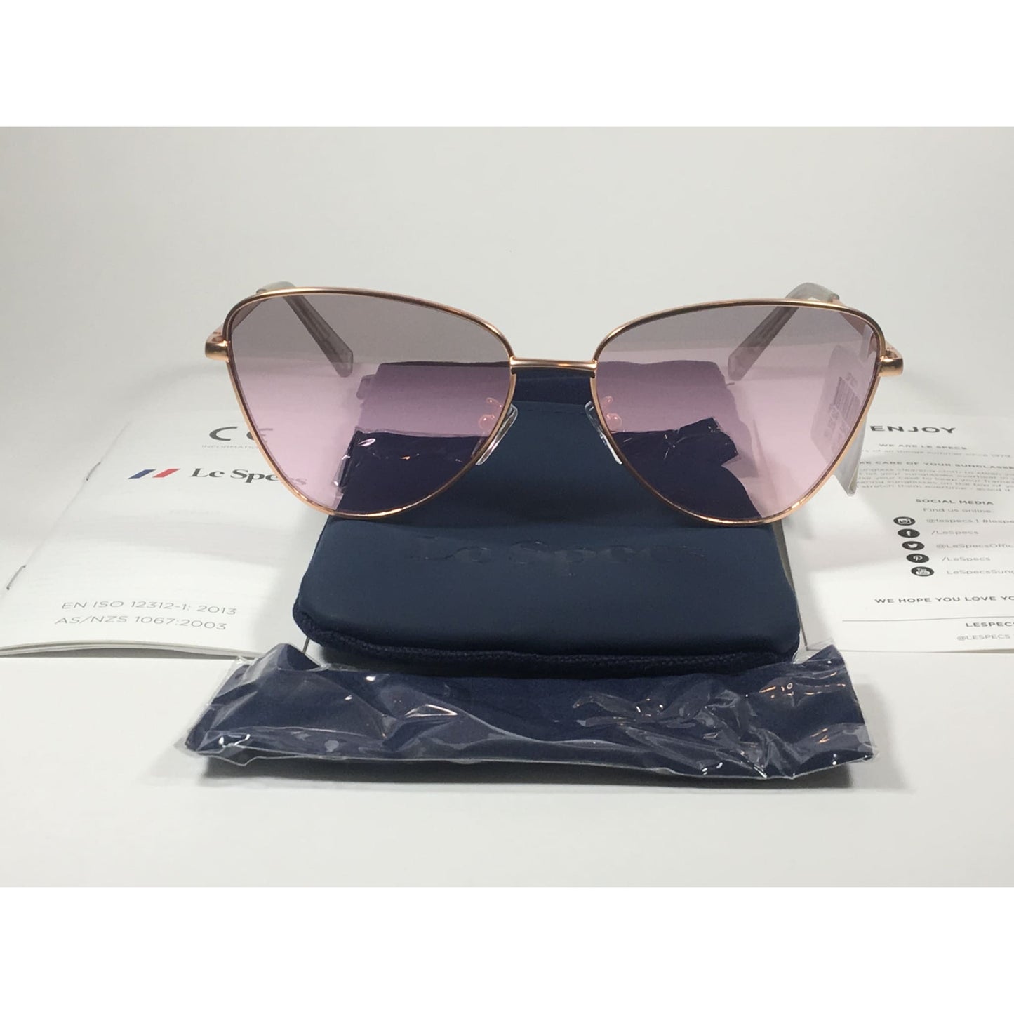 Le Specs Echo Butterfly Cat Sunglasses Matte Rose Gold Frame Pink Mirror Lens LSP1802171 - Sunglasses