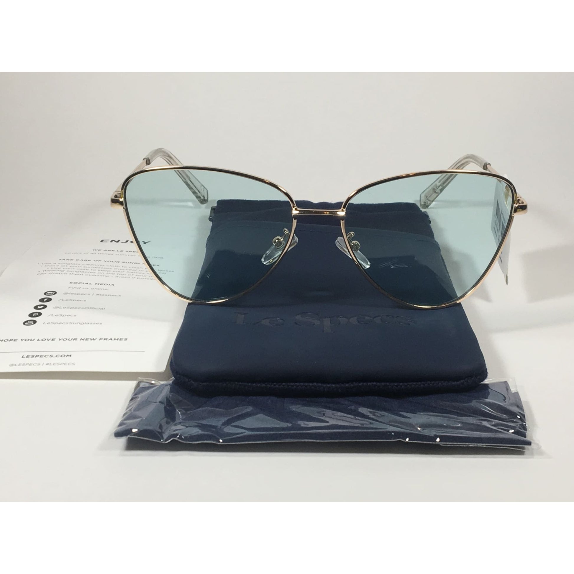 Le Specs Echo Limited Butterfly Cat Sunglasses Gold Frame Mint Blue Green Lens LSP1702153 - Sunglasses