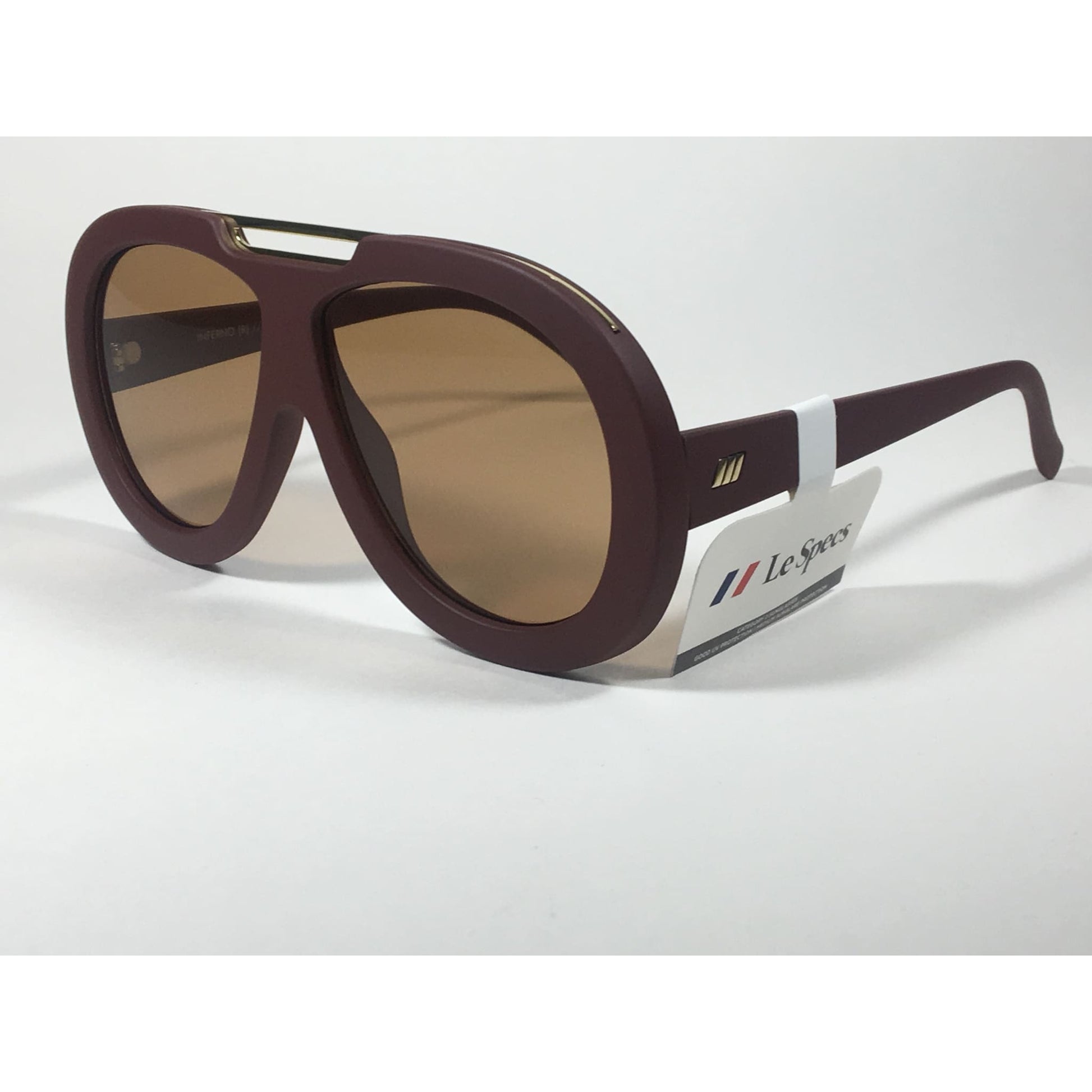 Le Specs LSP1802402 Inferno Large Aviator Pilot Sunglasses Dark Red Wine Shiraz Brown Lens - Sunglasses