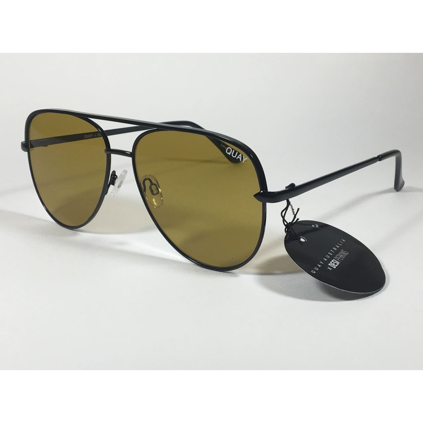 Quay Australia QW000174 BLK/OLV Sahara Desi Perkins Aviator Pilot Sunglasses Black Frame Olive Lens - Sunglasses