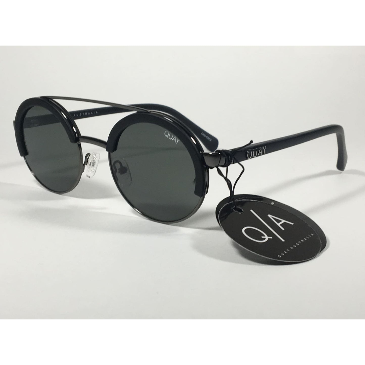 Quay Australia QW000365 BLK/GRN Come Around Round Brown Bar Sunglasses Black Frame Green Lens - Sunglasses