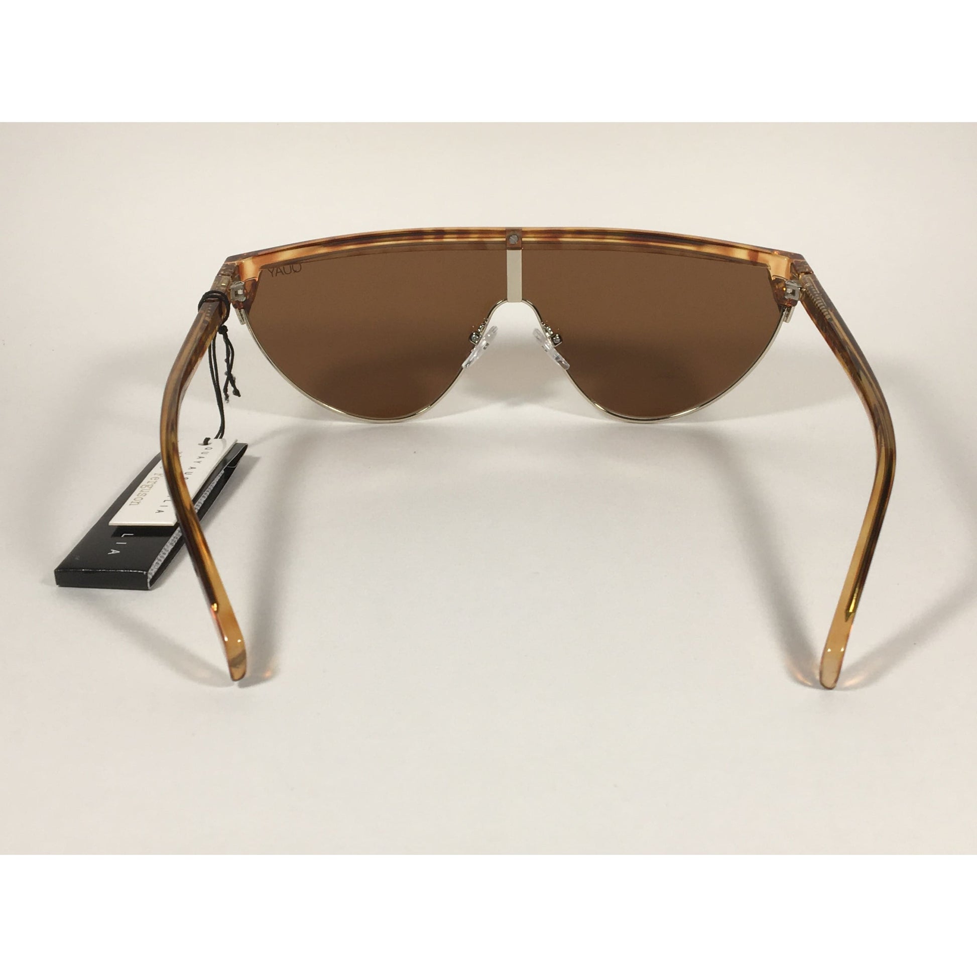 Quay Australia X Elle Ferguson Goldie Shield Sunglasses Light Brown Tortoise Brown Lens QW000400 - Sunglasses