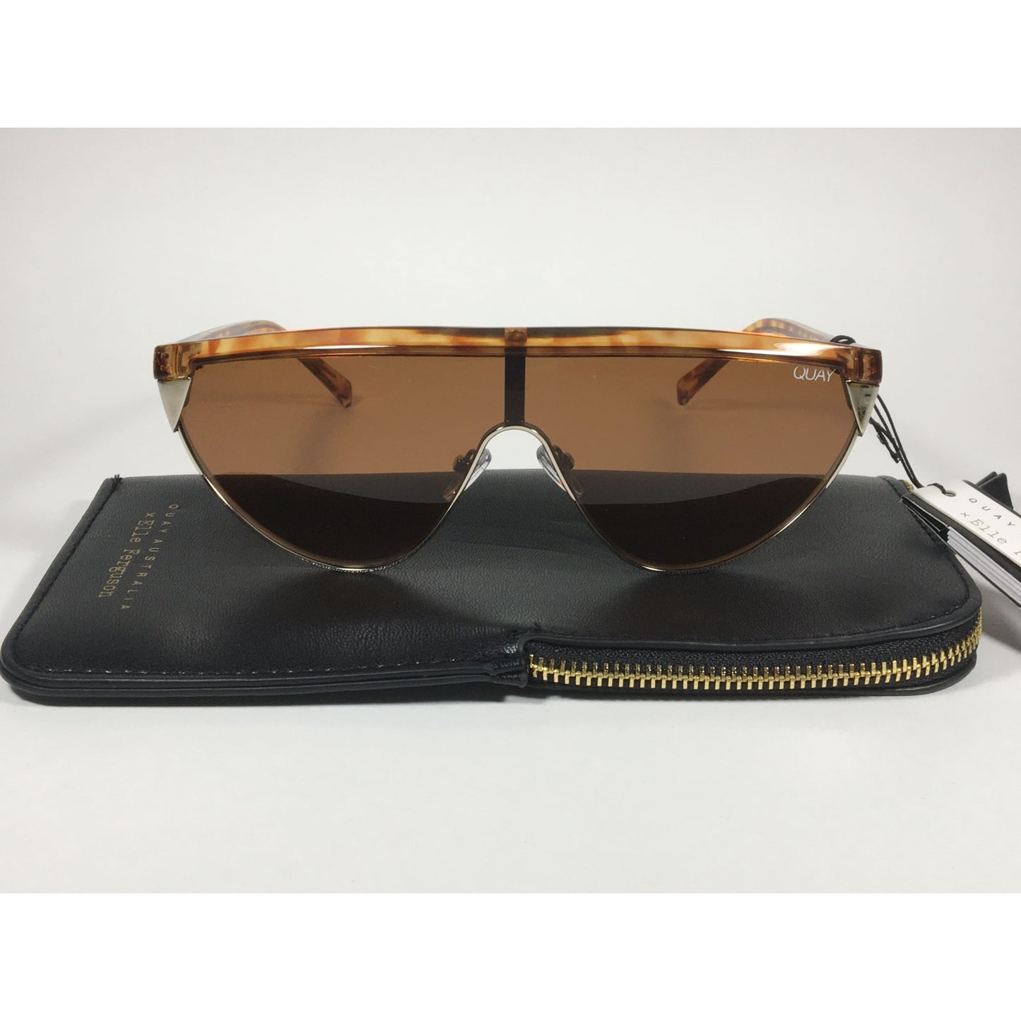 Quay Australia X Elle Ferguson Goldie Shield Sunglasses Light Brown Tortoise Brown Lens QW000400 - Sunglasses