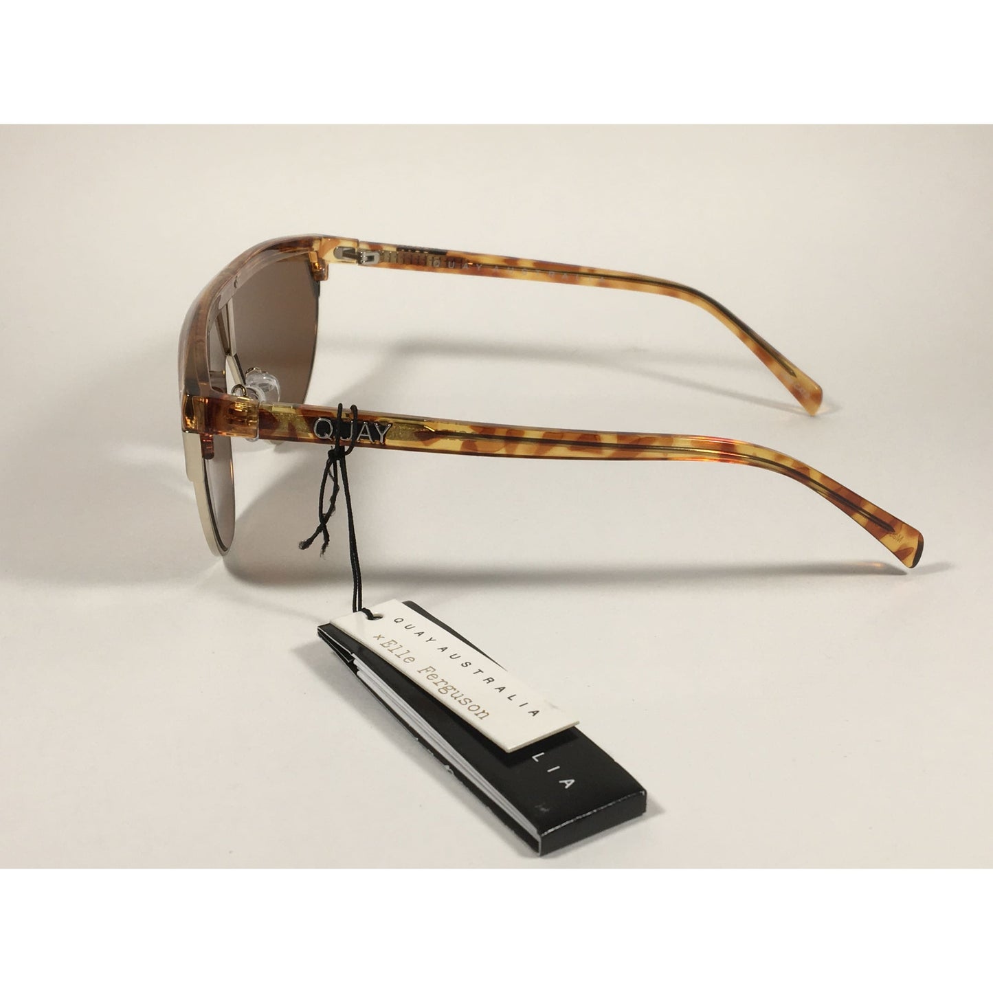 Quay Australia X Elle Ferguson Goldie Shield Sunglasses Light Brown Tortoise Brown Lens QW000400 - Sunglasses