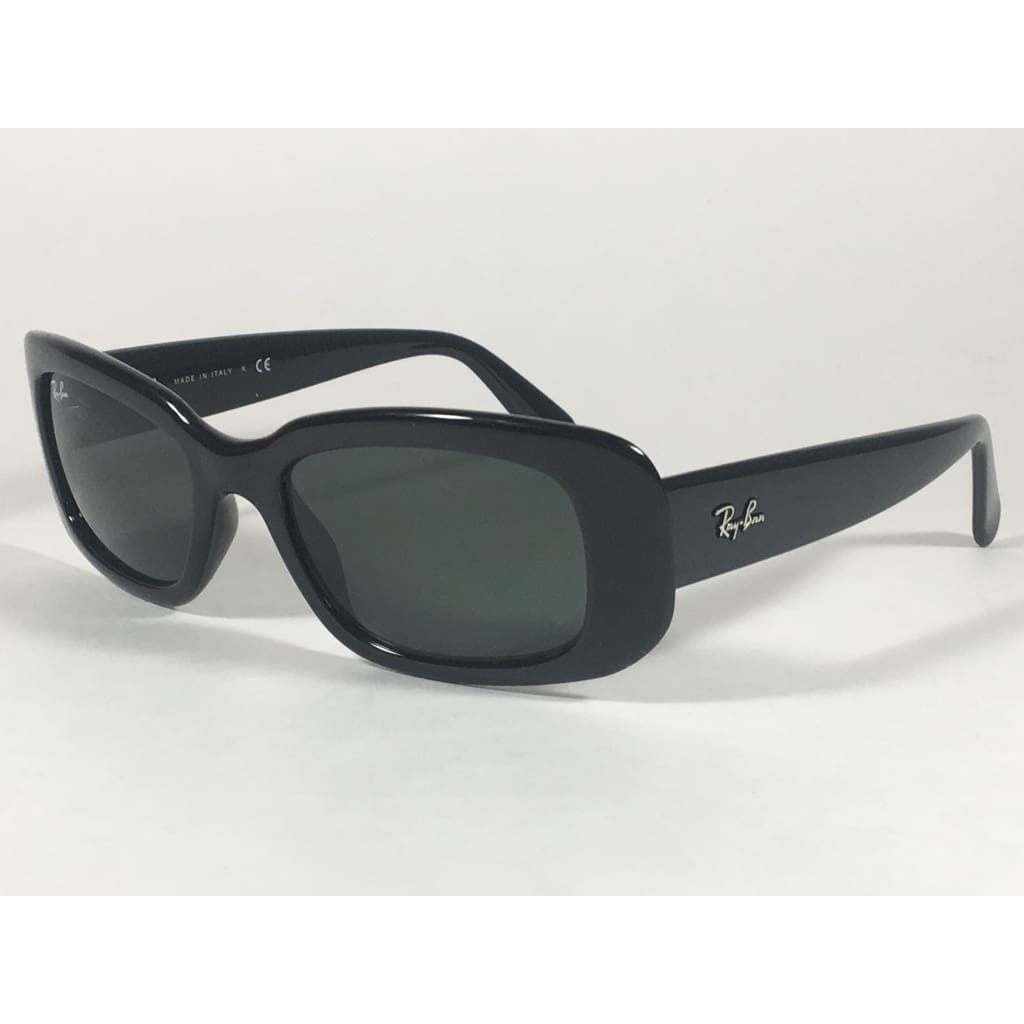 Ray-Ban Highstreet Sunglasses Flat Oval Black Gloss Frame Green Lens Rb4122 601/71 - Sunglasses