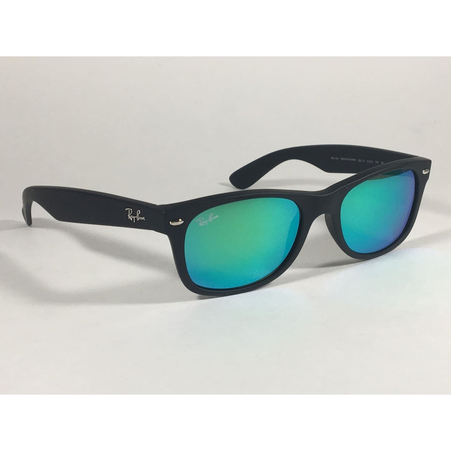 Ray-Ban New Wayfarer Sunglasses RB2132 622/19 Matte Black Green Aqua Flash Lens - Sunglasses