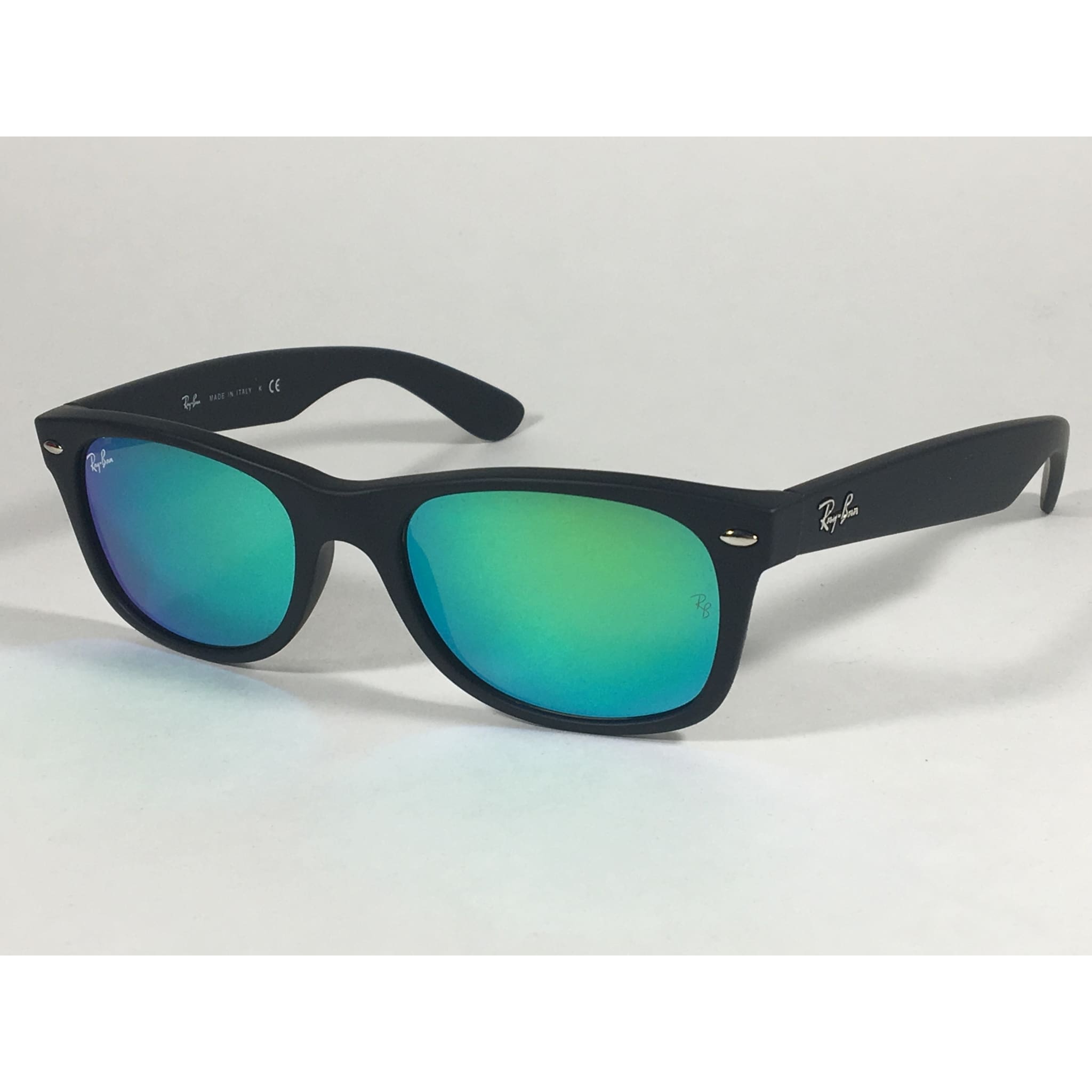 Ray Ban New Wayfarer Sunglasses RB2132 622 19 Matte Black Green Aqua F TheSunglassFashion