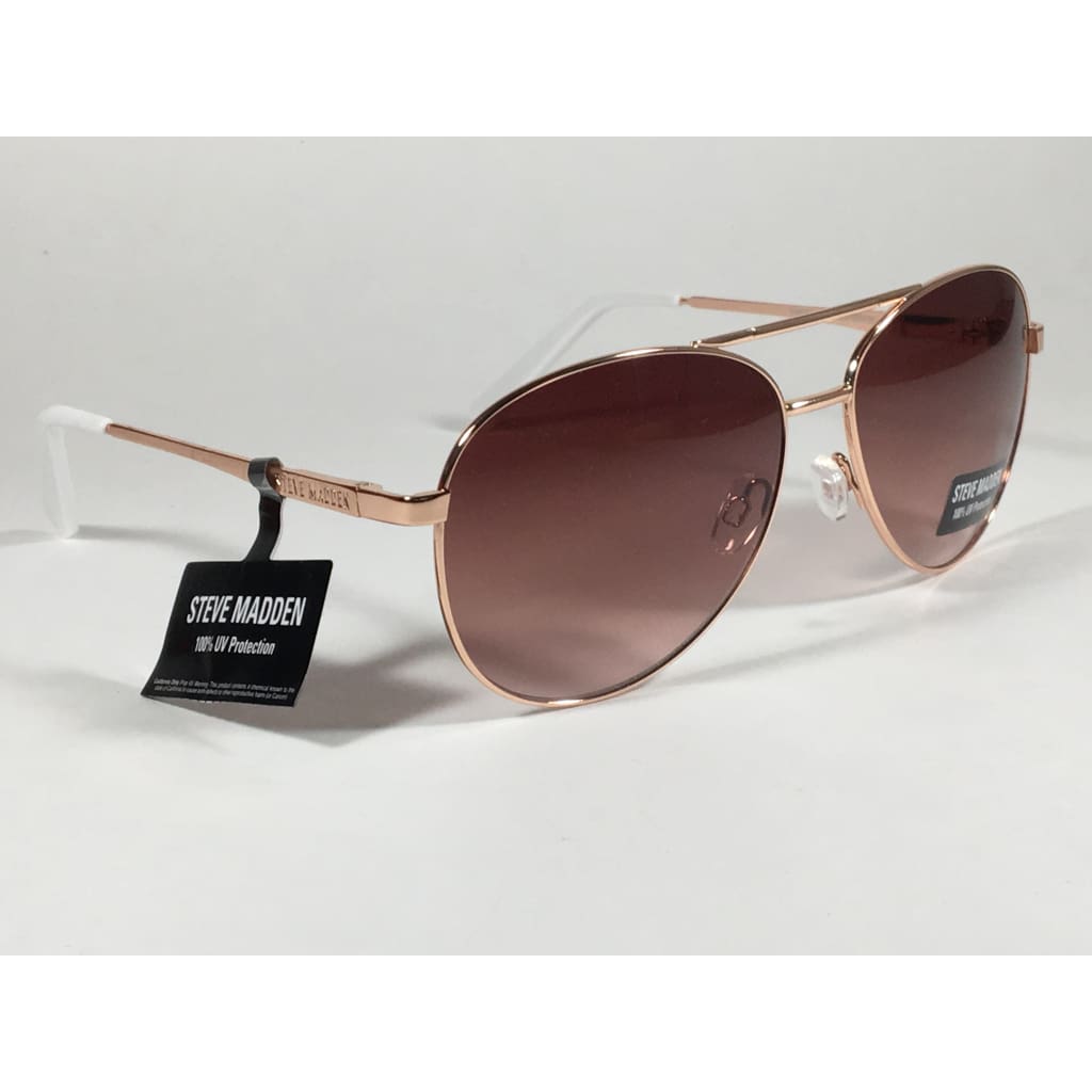 Steve Madden Aviator Sunglasses Rose Gold White Brown Gradient Lens Sm482166 Rose Gold - Sunglasses