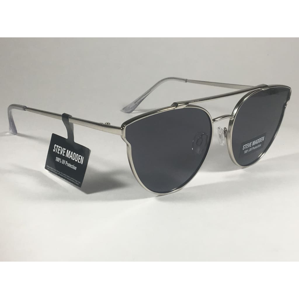 Steve Madden Cat Eye Sunglasses Brow Bar Silver Metal Gray Lens