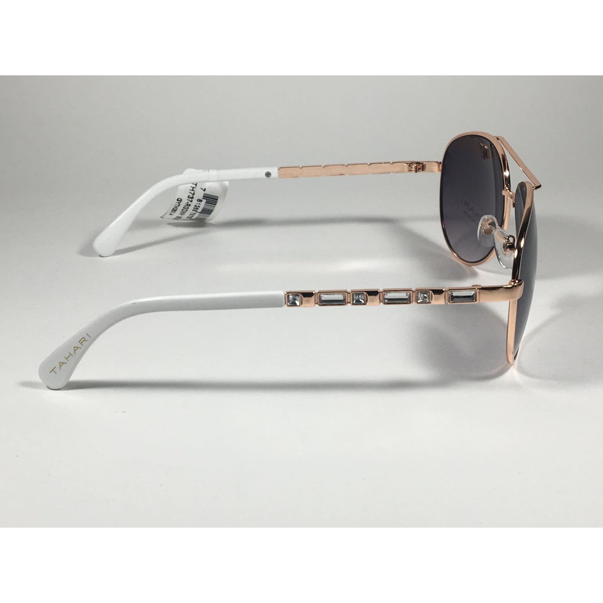 Tahari Aviator Pilot Sunglasses Rhinestone Jewels Rose Gold White Frame Smoke Gradient Lens TH737 RGDWH - Sunglasses