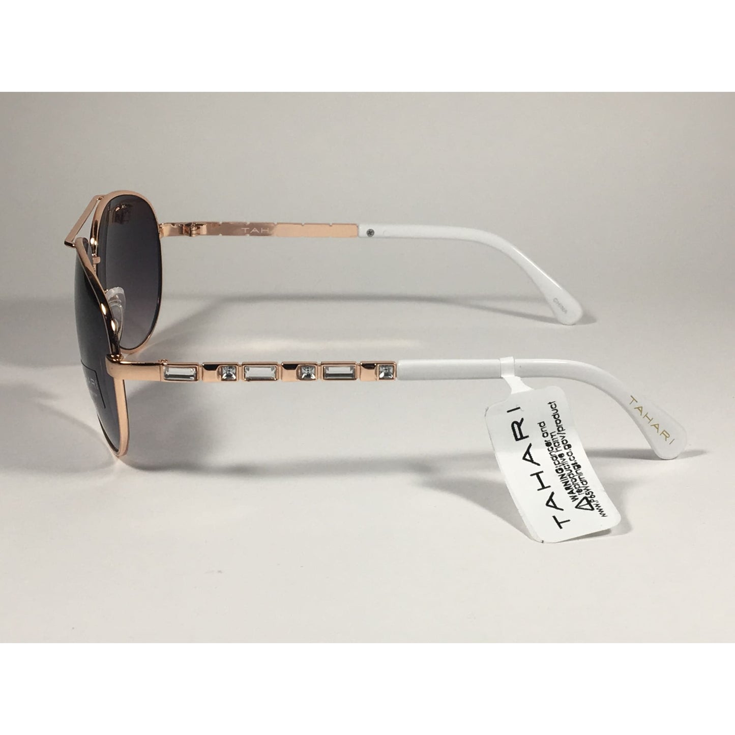 Tahari Aviator Pilot Sunglasses Rhinestone Jewels Rose Gold White Frame Smoke Gradient Lens TH737 RGDWH - Sunglasses