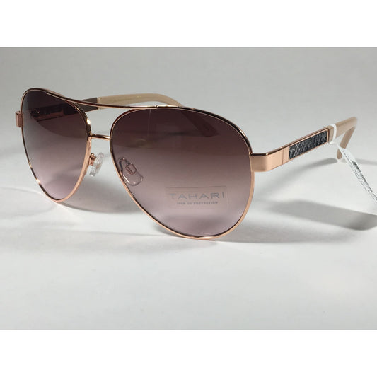 Tahari Aviator Sunglasses Rose Gold Nude Brown Pink Gradient Lens TH527 RGLD - Sunglasses