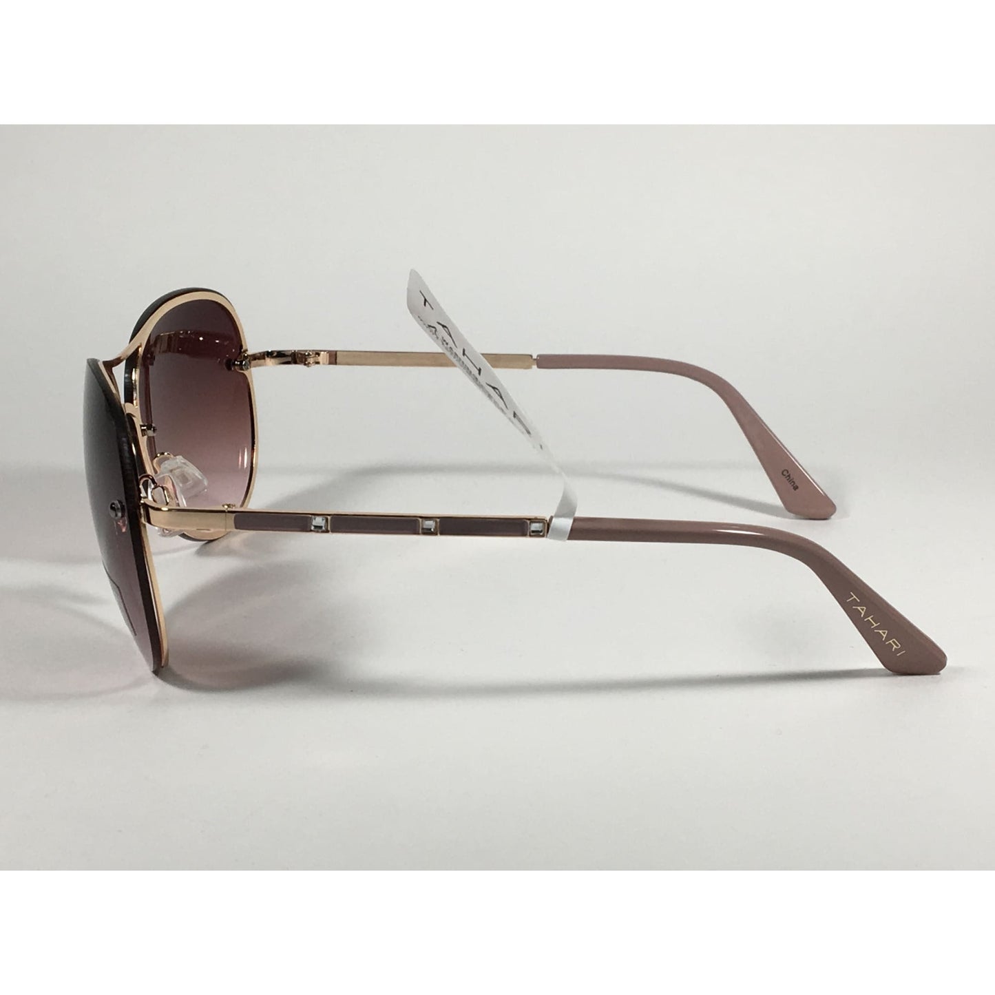 Tahari Rimless Aviator Sunglasses Rose Gold Nude Brown Gradient Lens TH651 GLDND - Sunglasses