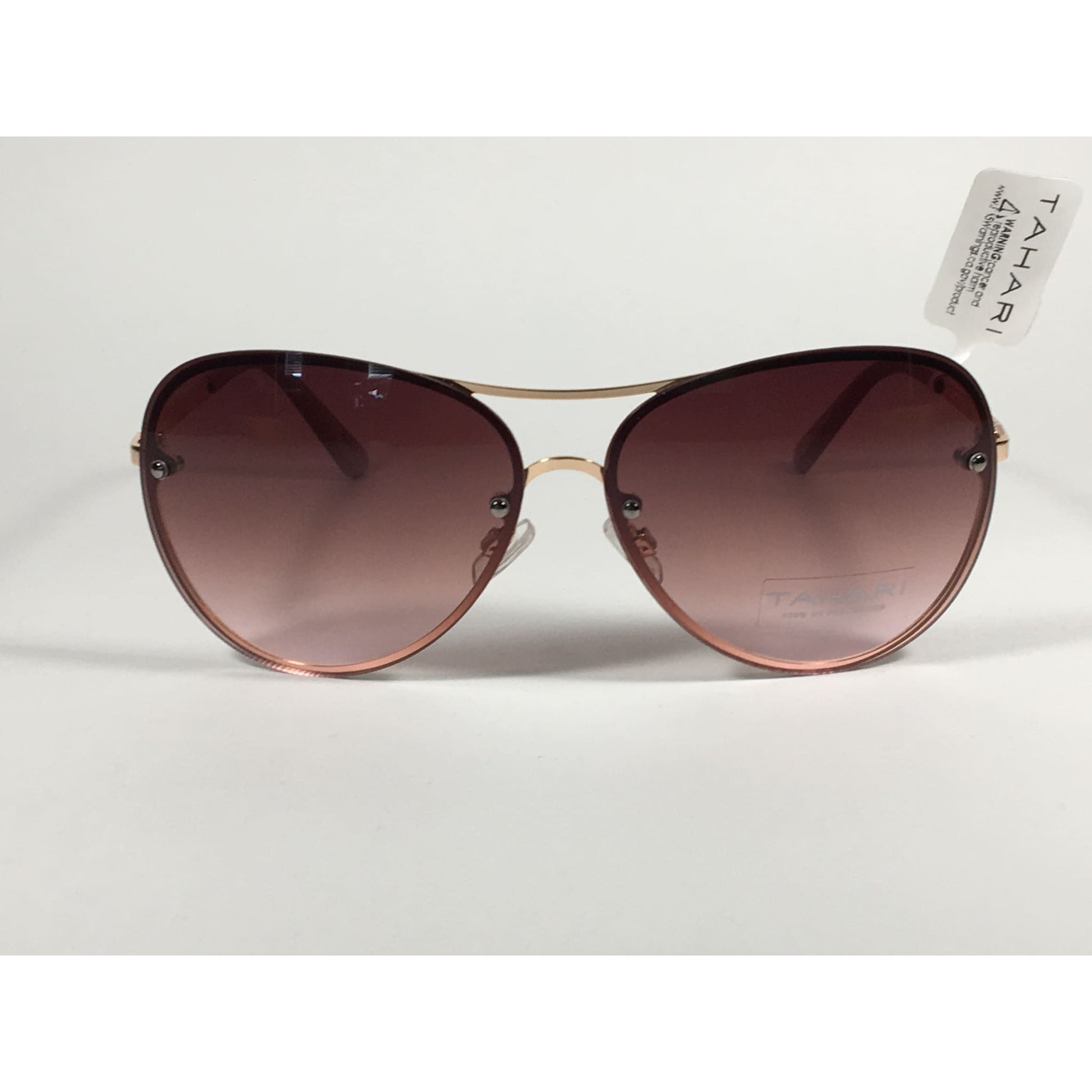 Tahari Rimless Aviator Sunglasses Rose Gold Nude Brown Gradient Lens TH651 GLDND - Sunglasses