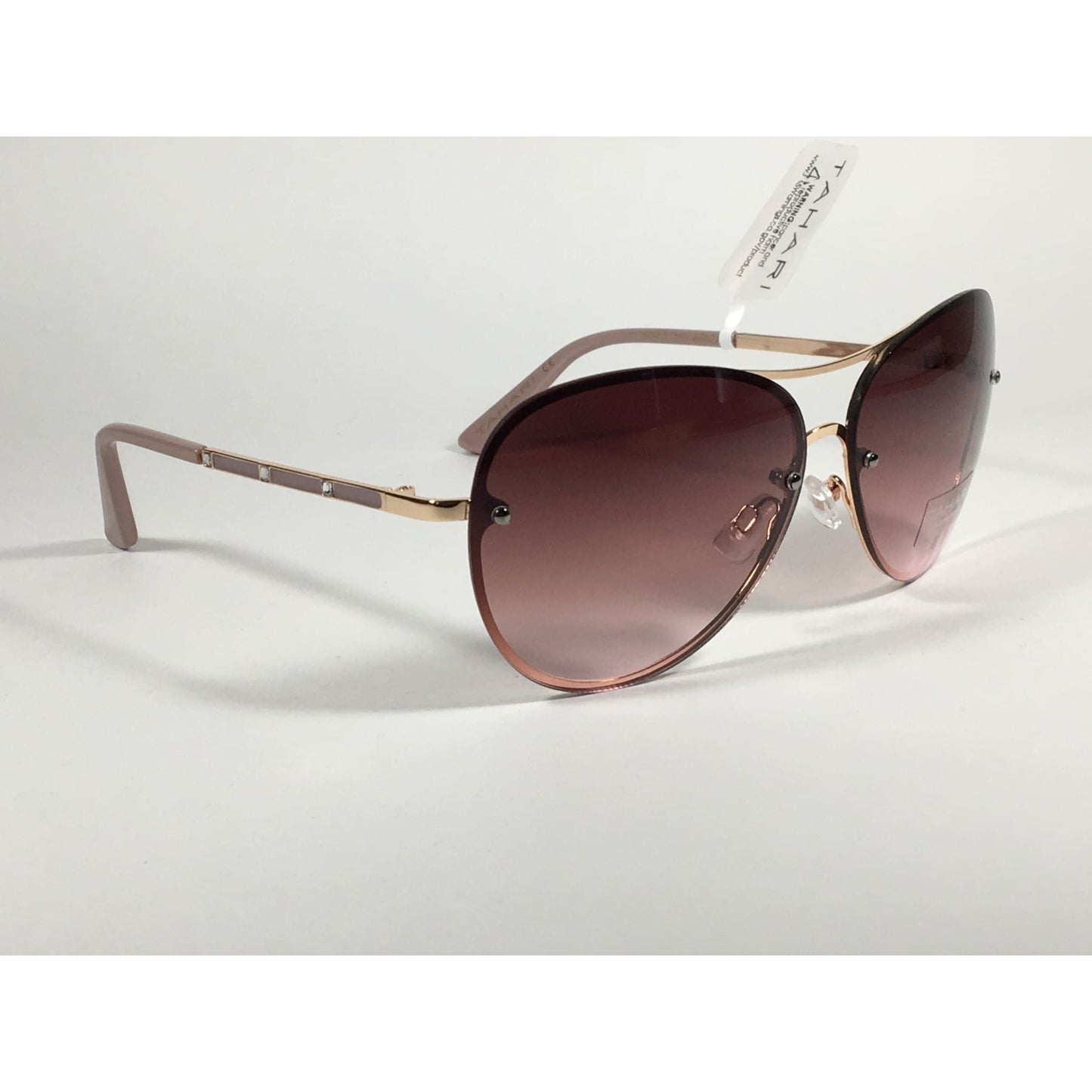 Tahari Rimless Aviator Sunglasses Rose Gold Nude Brown Gradient Lens TH651 GLDND - Sunglasses