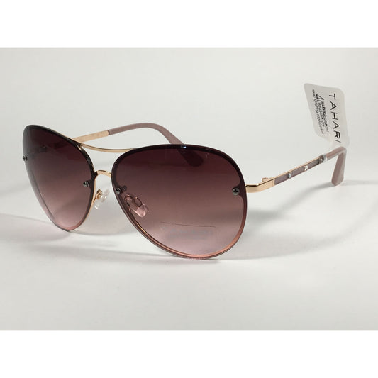 Tahari Rimless Aviator Sunglasses Rose Gold Nude Brown Gradient Lens TH651 GLDND - Sunglasses