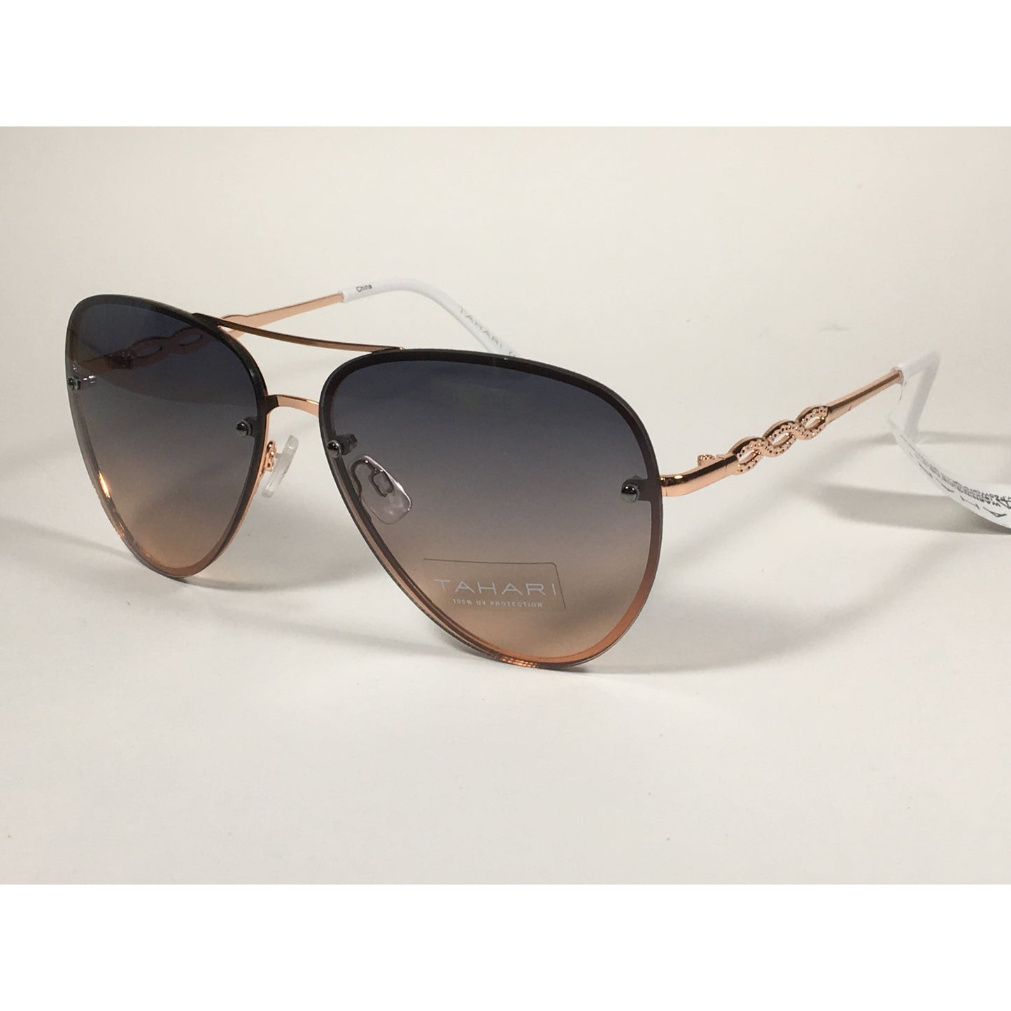 Tahari Rimless Aviator Sunglasses Rose Gold White With Gradient Lens TH789 RGDWH - Sunglasses