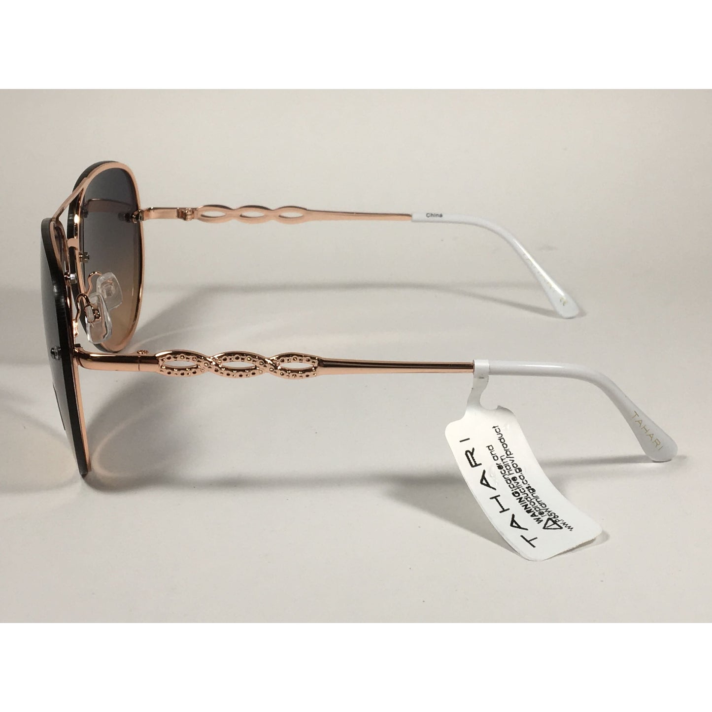Tahari Rimless Aviator Sunglasses Rose Gold White With Gradient Lens TH789 RGDWH - Sunglasses