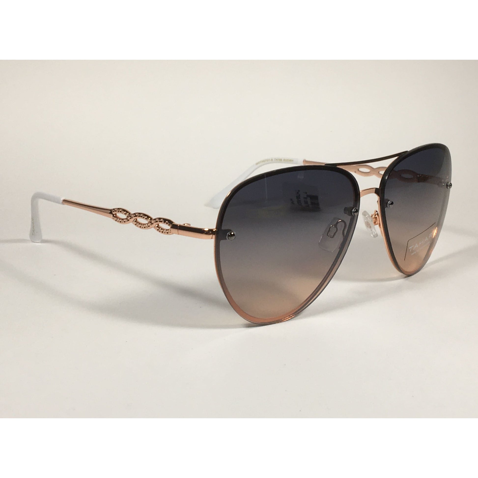 Tahari Rimless Aviator Sunglasses Rose Gold White With Gradient Lens TH789 RGDWH - Sunglasses