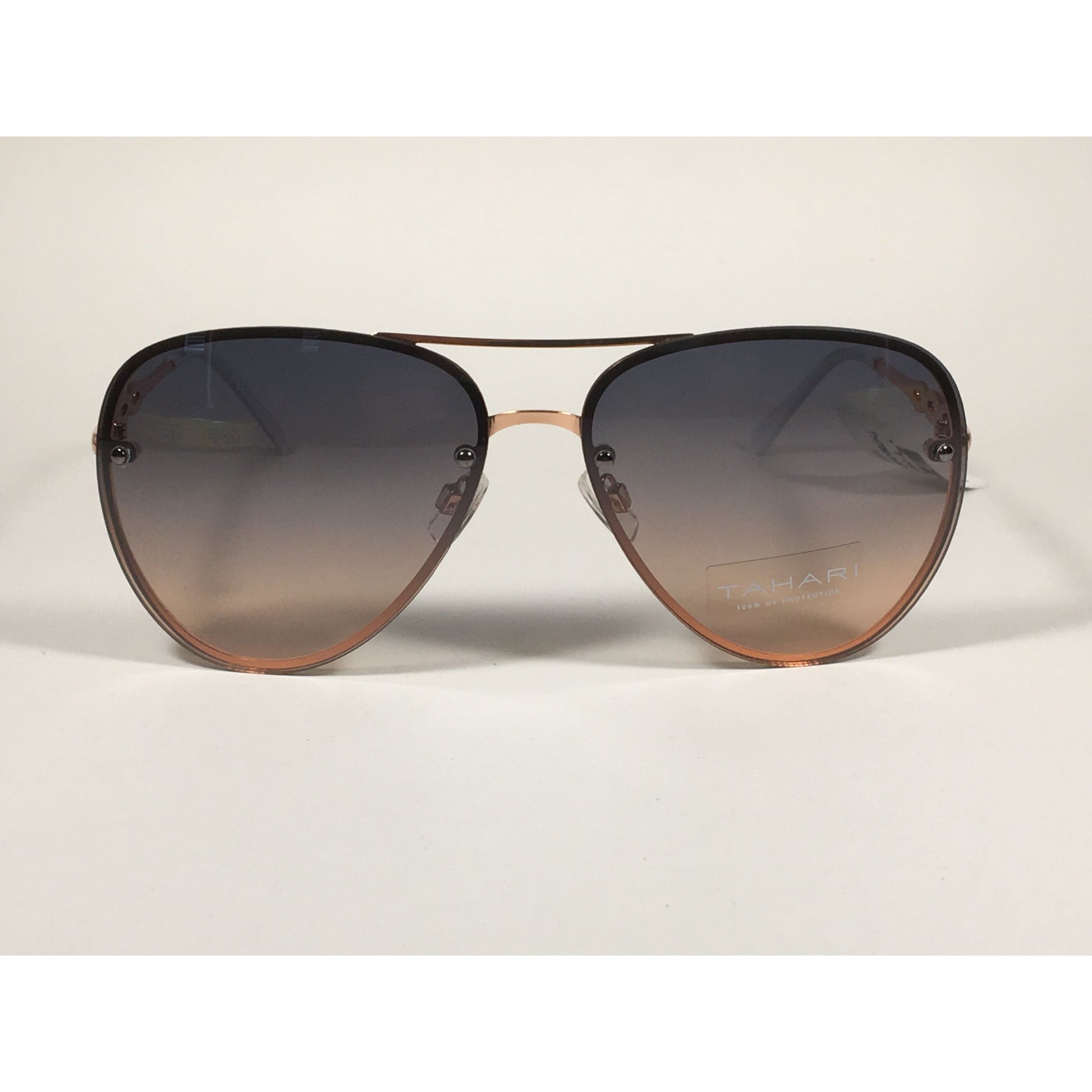 Tahari Rimless Aviator Sunglasses Rose Gold White With Gradient Lens TH789 RGDWH - Sunglasses