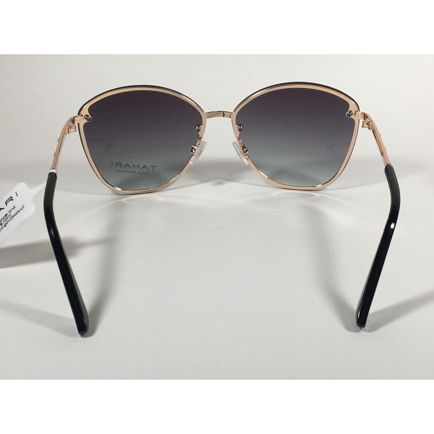 Tahari Rimless Cat Eye Sunglasses Black Gold Green Gray Gradient Lens TH652 GLDOX - Sunglasses