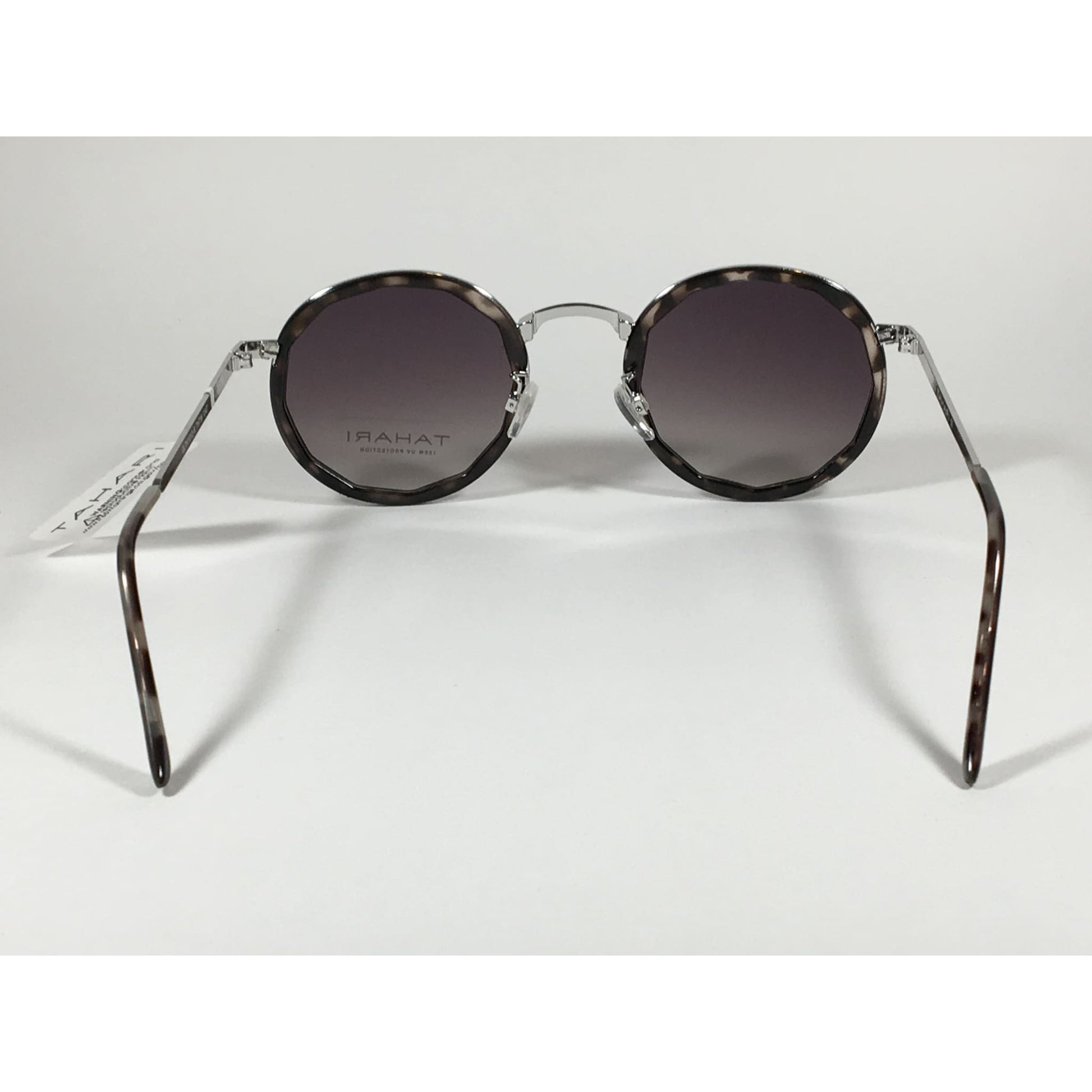 Tahari Round Polygon Sunglasses Silver Metal Gray Marble Gray Gradient Lens TH736 OAT - Sunglasses