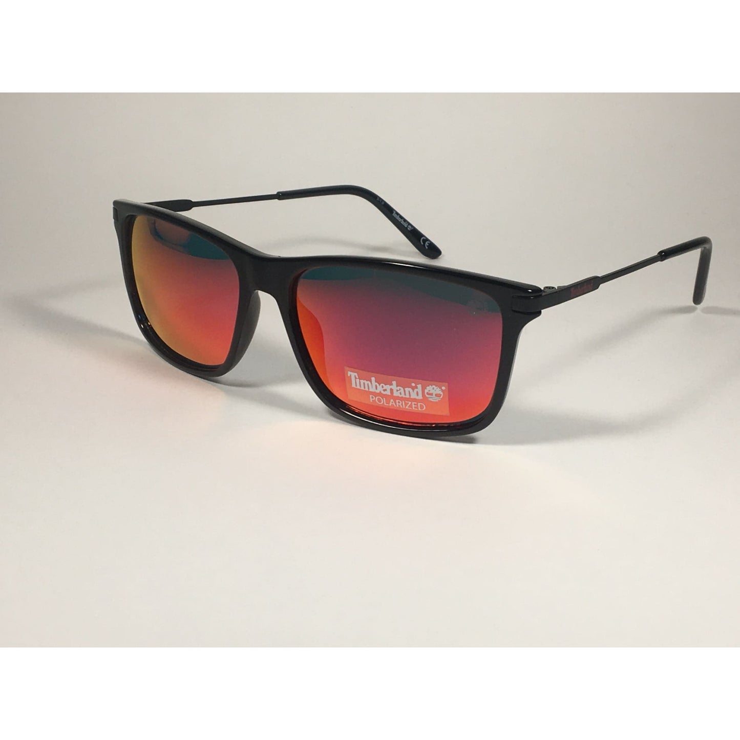 Timberland Polarized Square Sunglasses Black Infrared Red Orange Mirror Lens TB7177 01D - Sunglasses