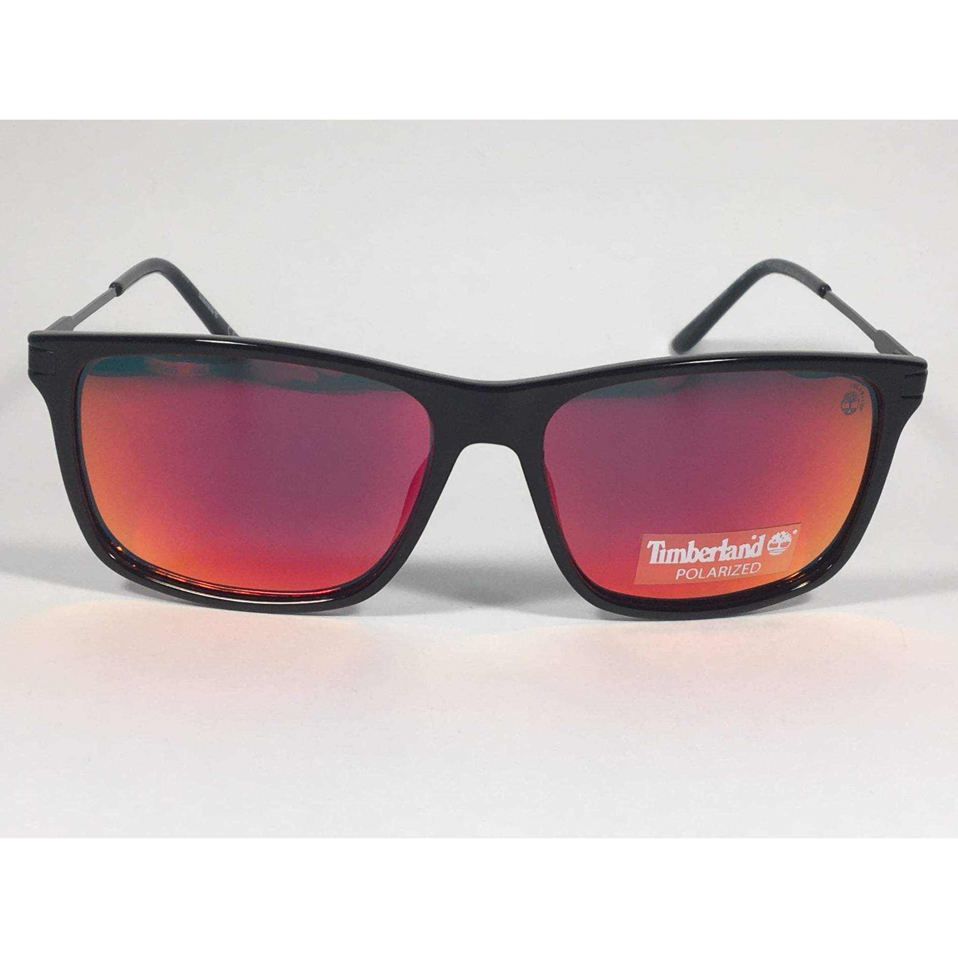 Timberland Polarized Square Sunglasses Black Infrared Red Orange Mirror Lens TB7177 01D - Sunglasses