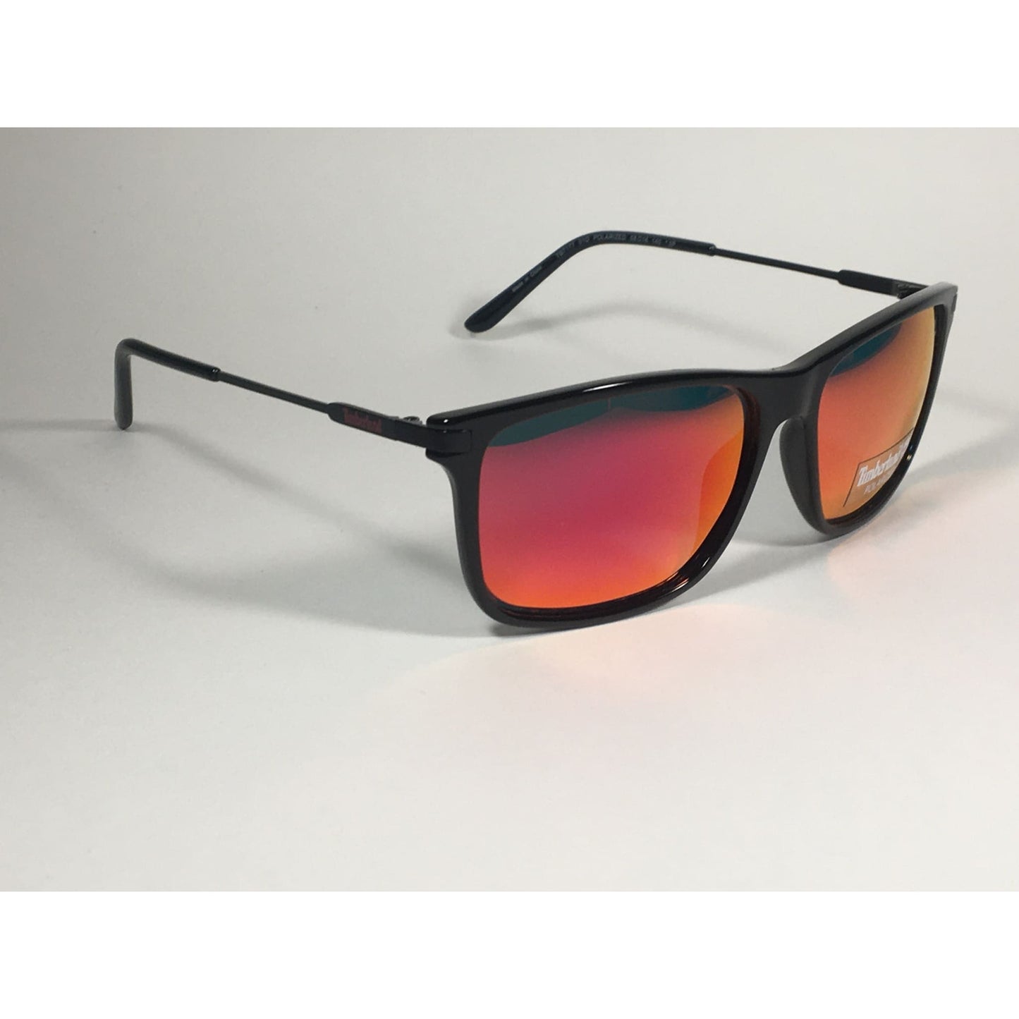 Timberland Polarized Square Sunglasses Black Infrared Red Orange Mirror Lens TB7177 01D - Sunglasses