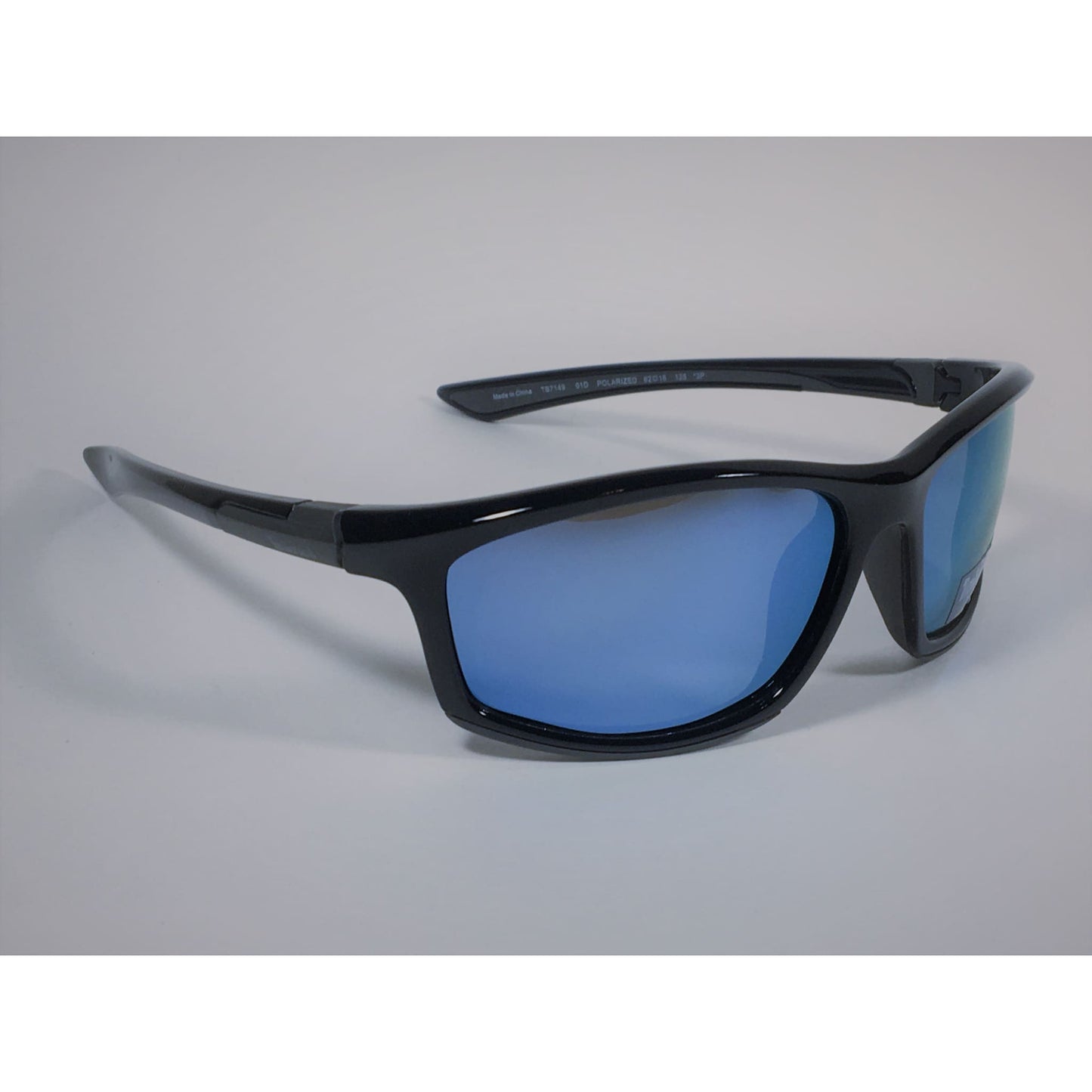 Timberland Polarized Wrap Sunglasses Black Frame Blue Mirror Lens TB7149 6201D - Sunglasses